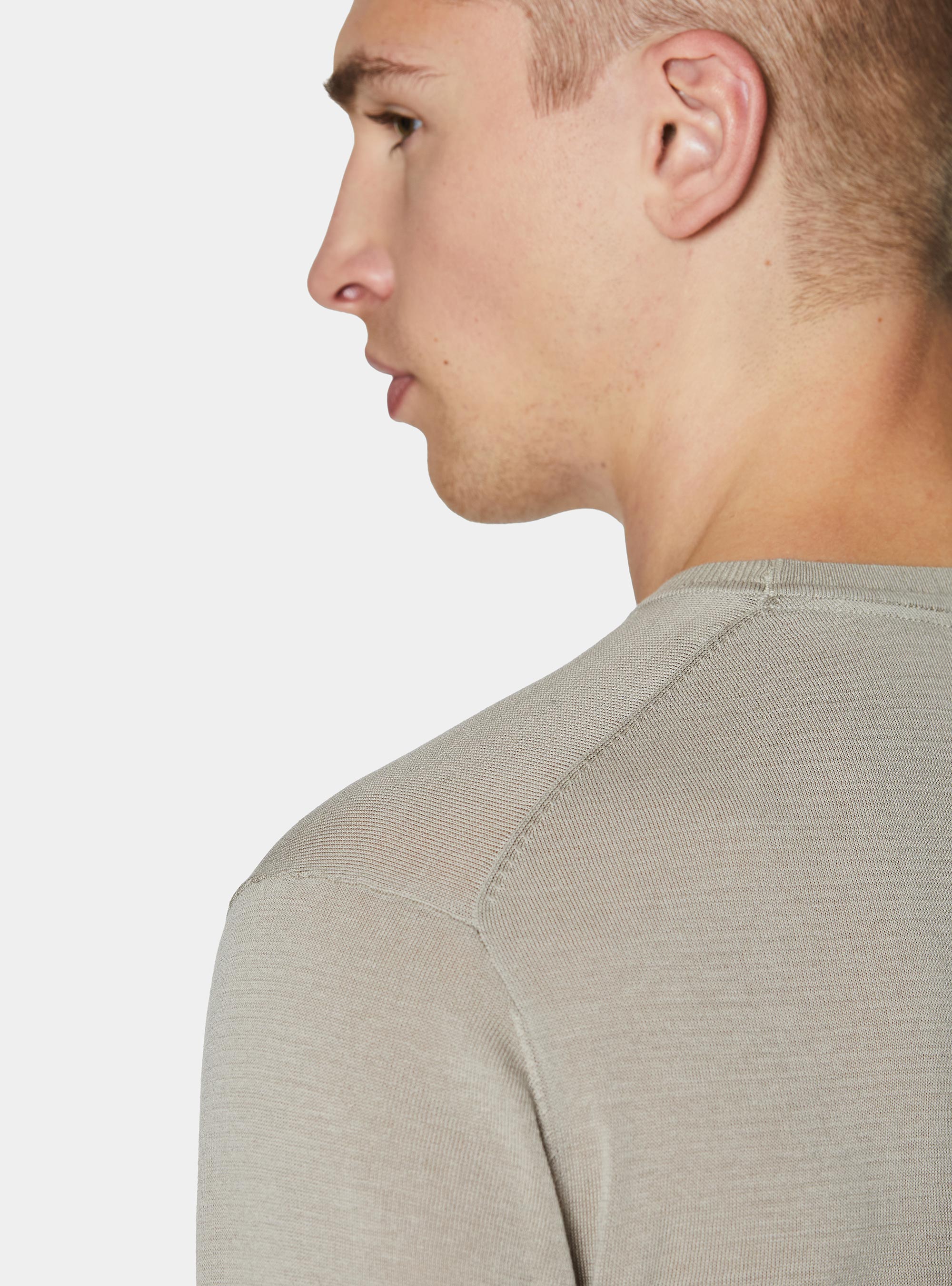 Maglia girocollo in cotone e seta, SABBIA