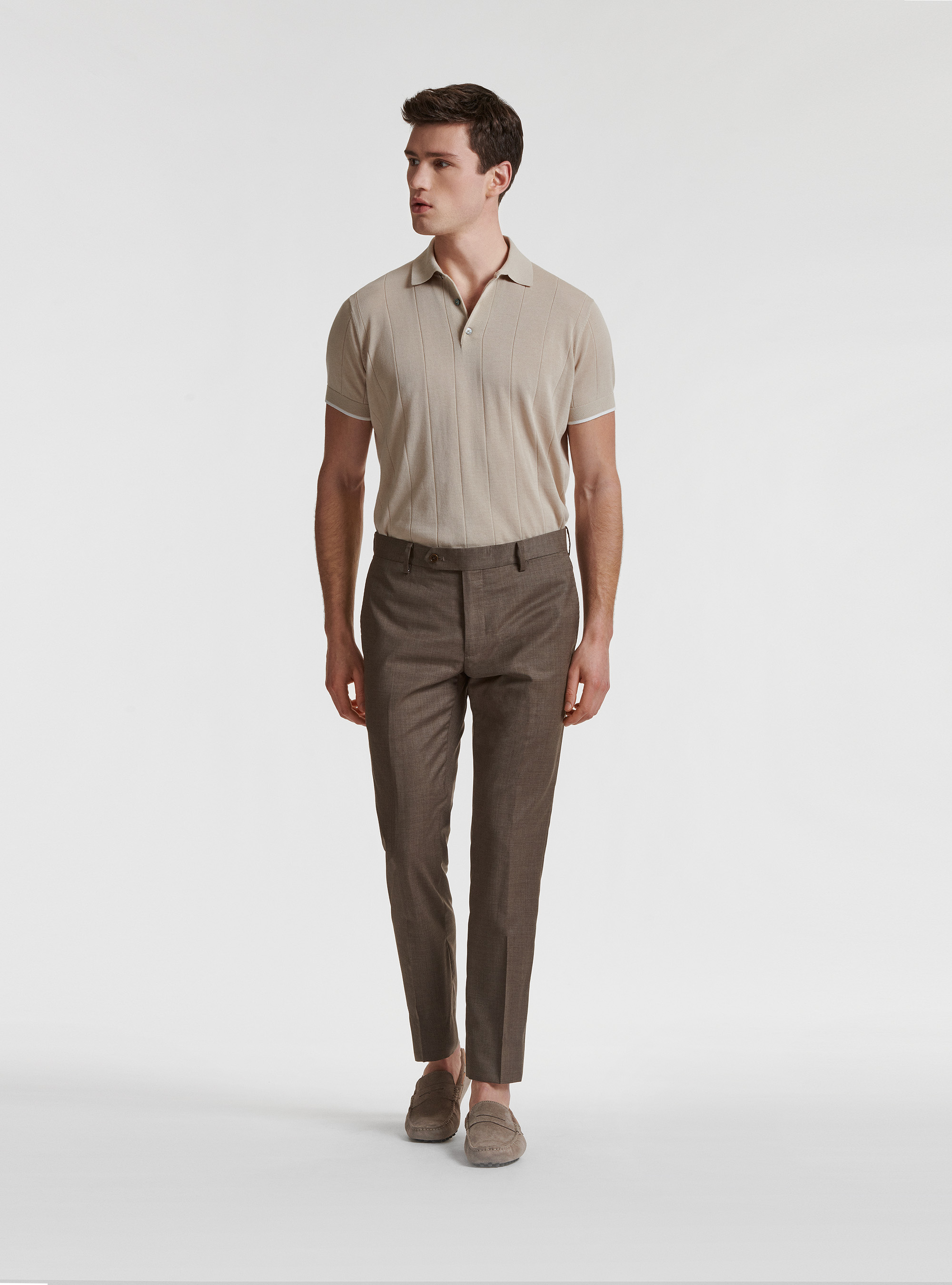 Pantaloni per abito in pura lana superfine 130's Reda, FANGO