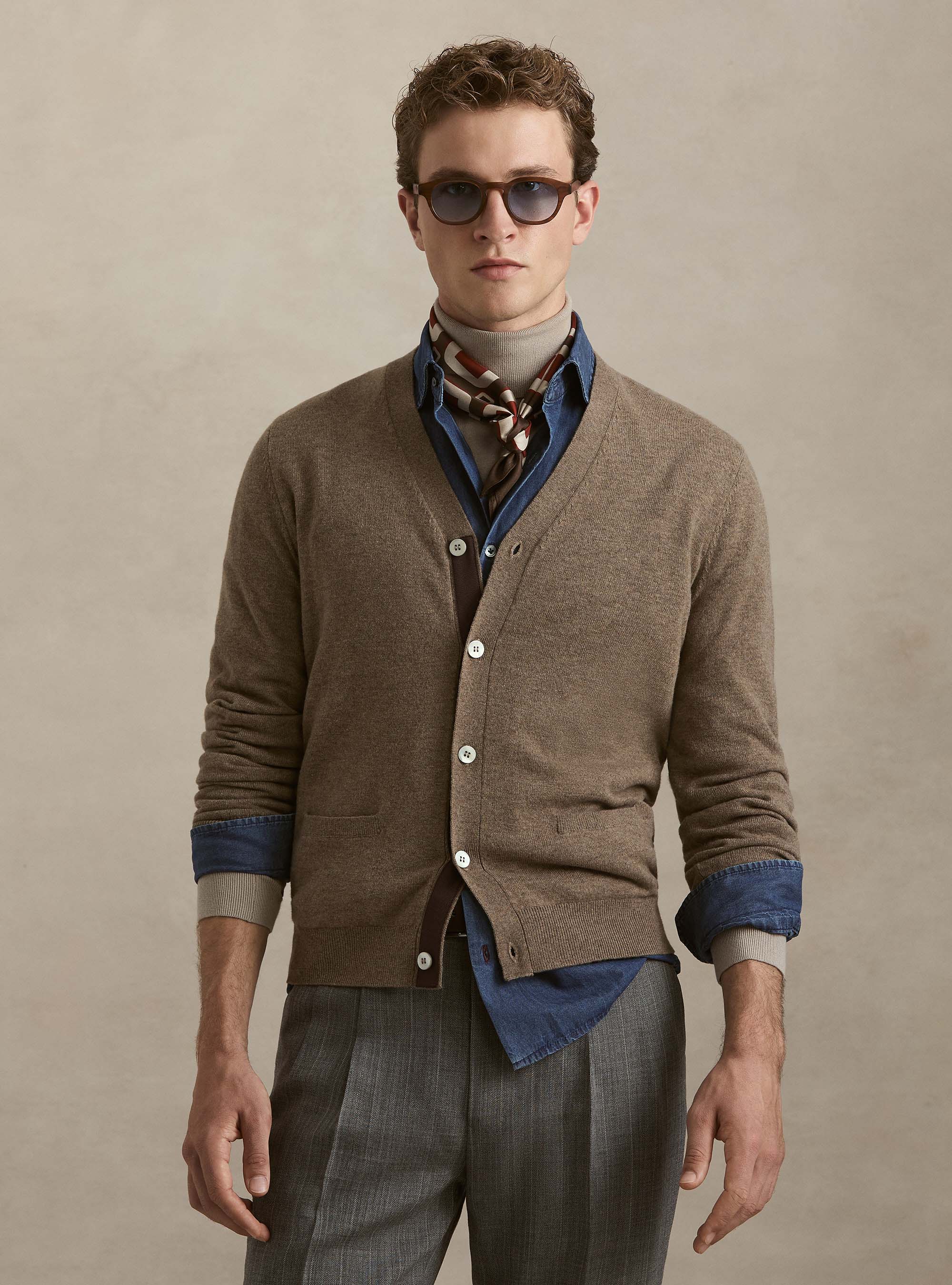 Cardigan in maglia con bottoni in lana lambswool e cashmere, FANGO