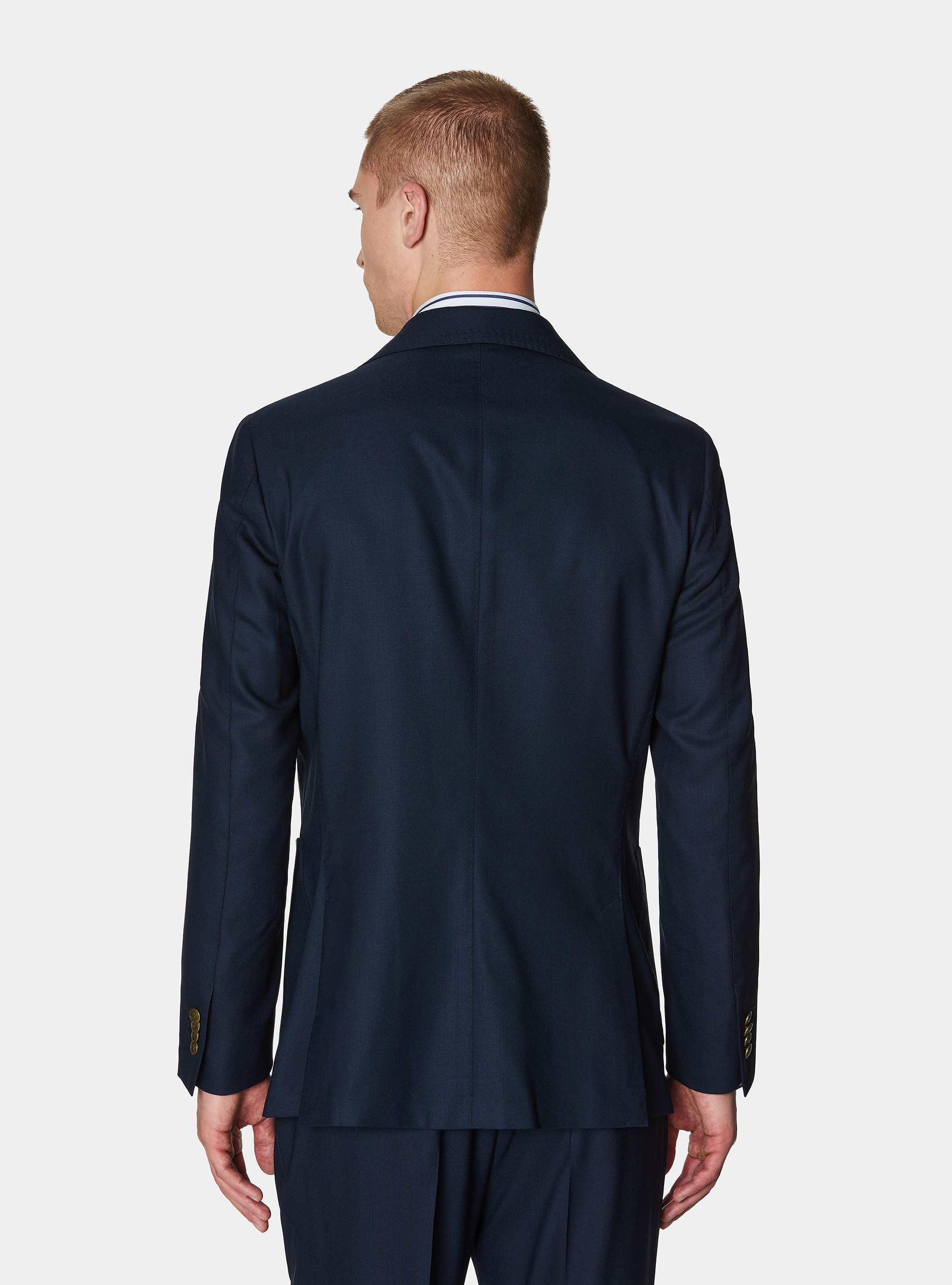 Giacca doppiopetto in pura lana con bottone metallo, NAVY