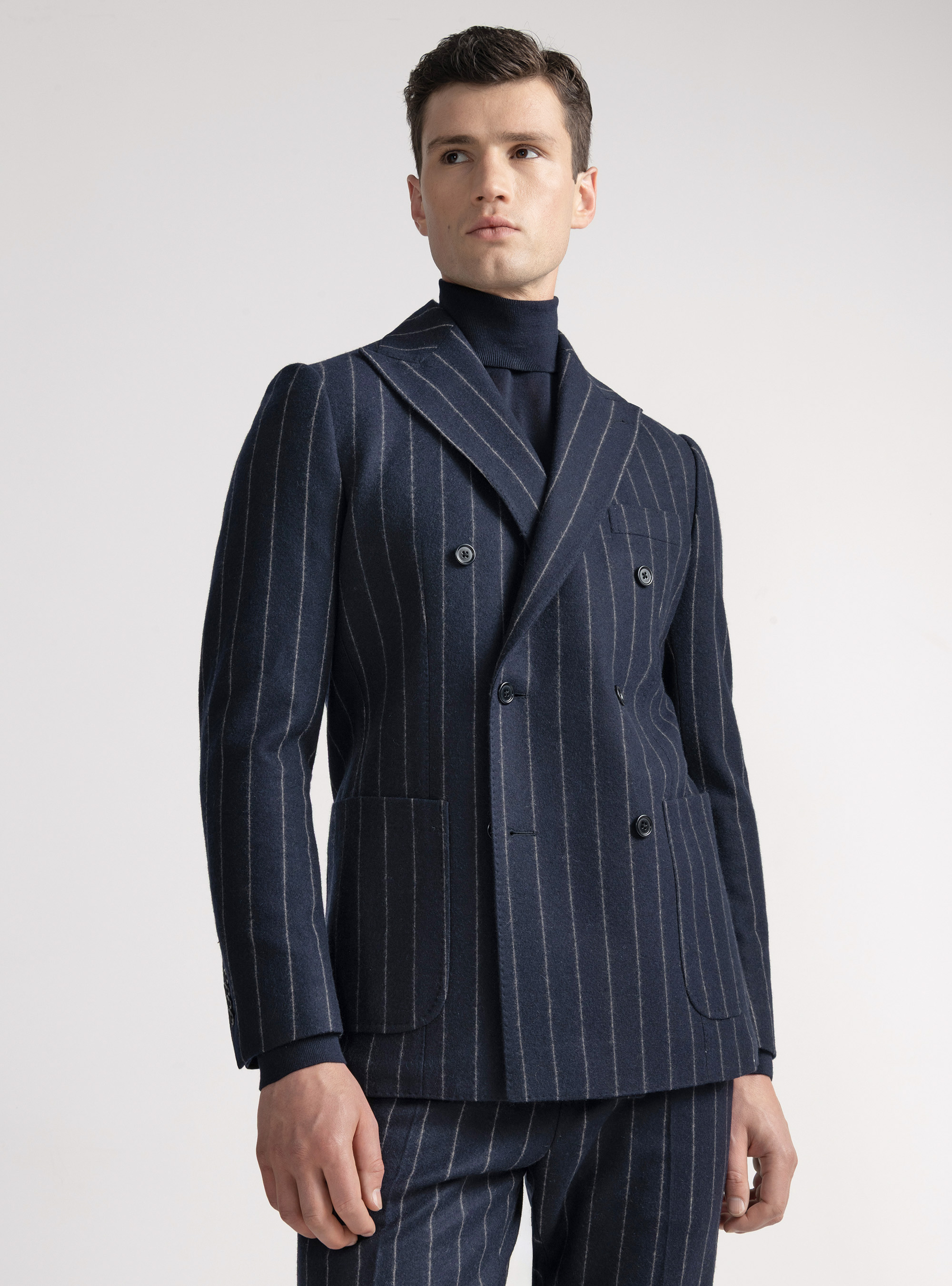 Giacca per abito doppiopetto in jersey gessato, BLU NAVY