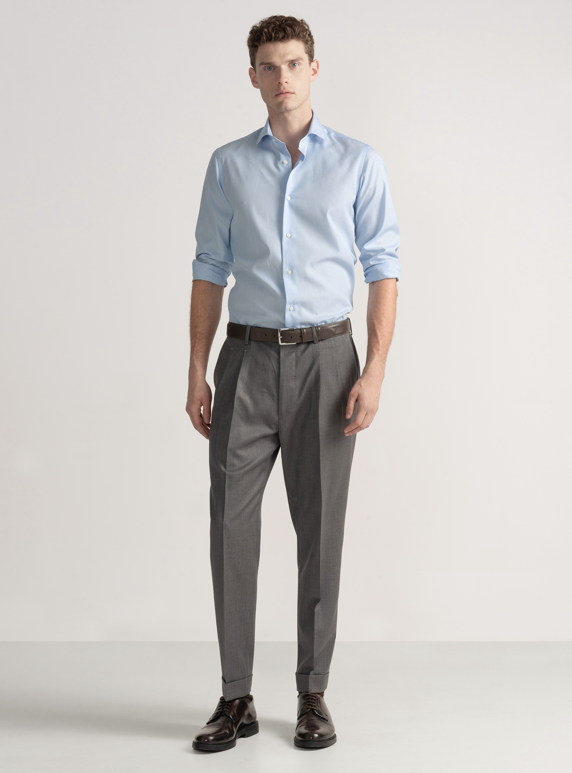 Pantaloni con pince per abito doppiopetto in lana reda superfine 110's, GRIGIO CHIARO