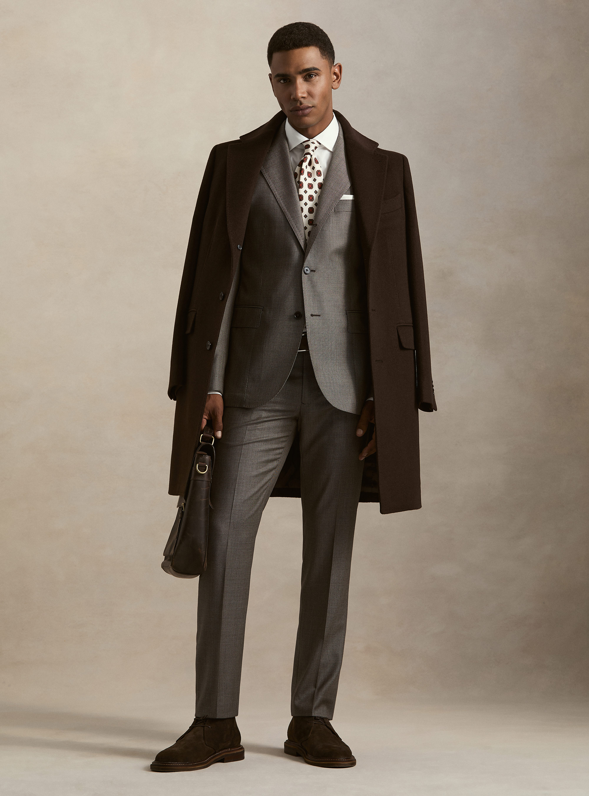 Cappotto monopetto in lana cashmere, MARRONE