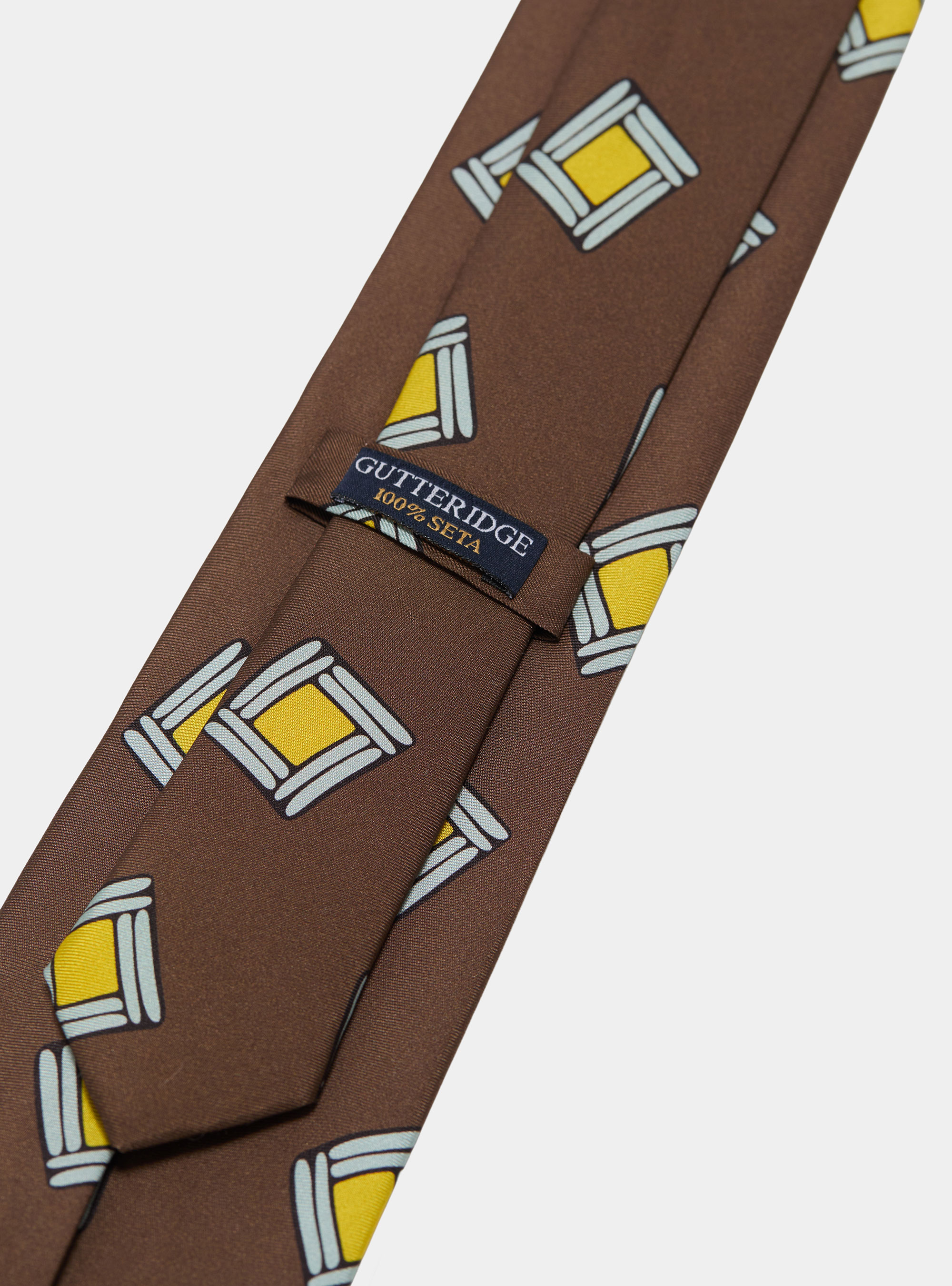 Cravatta in twill di seta stampa geometrica, MARRONE