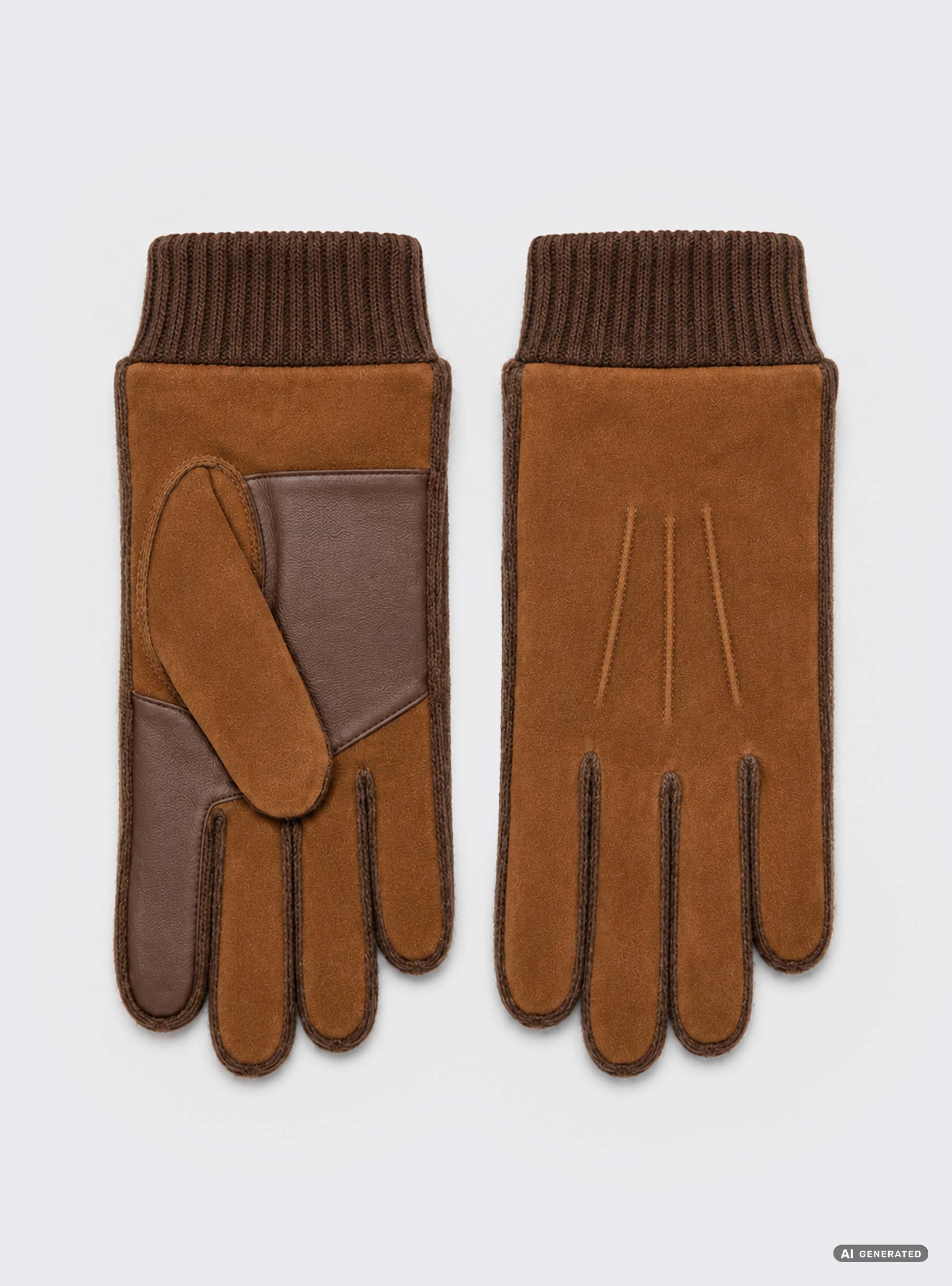 Guanti in suede e misto lana, TABACCO