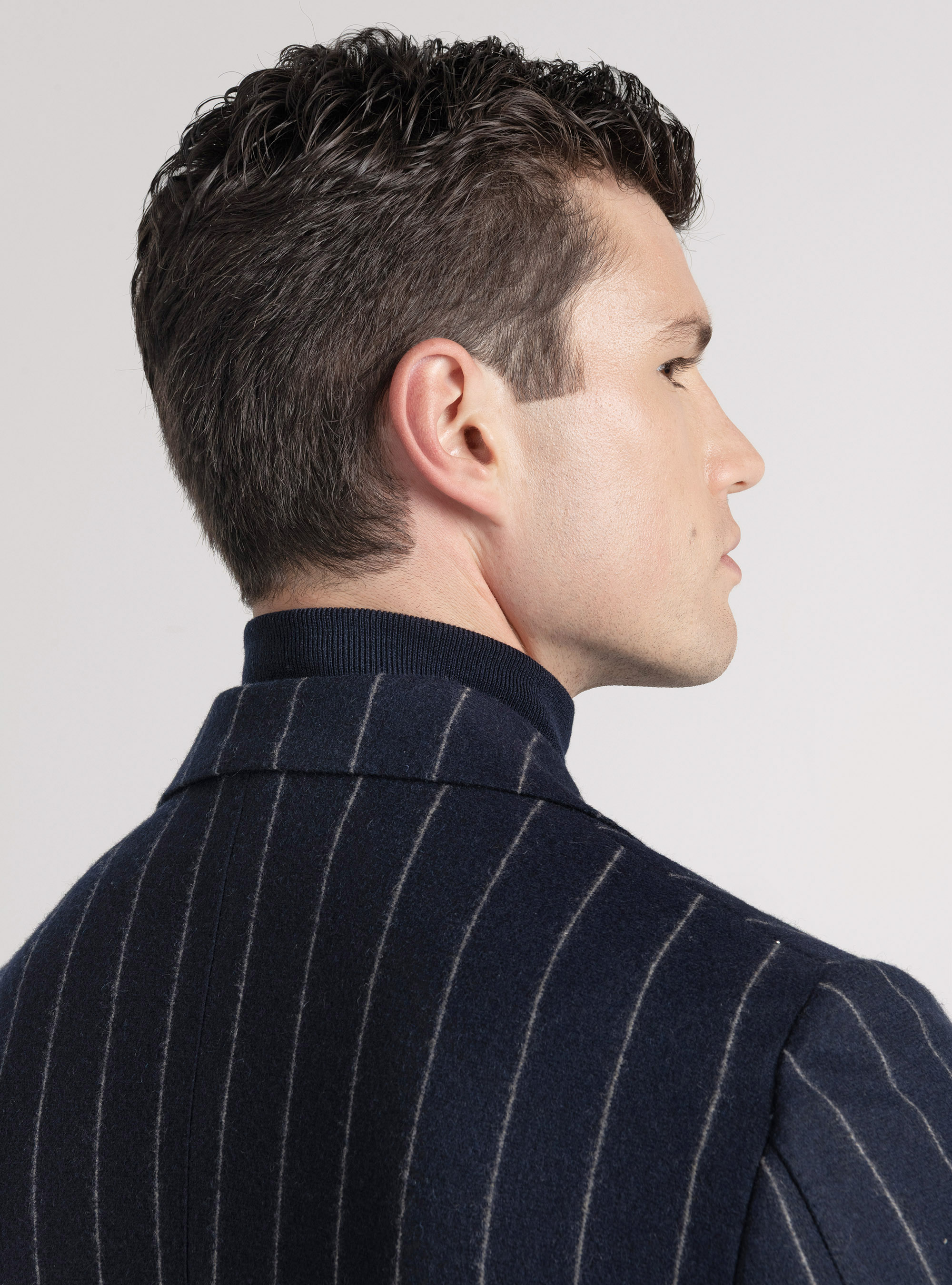 Giacca per abito doppiopetto in jersey gessato, BLU NAVY