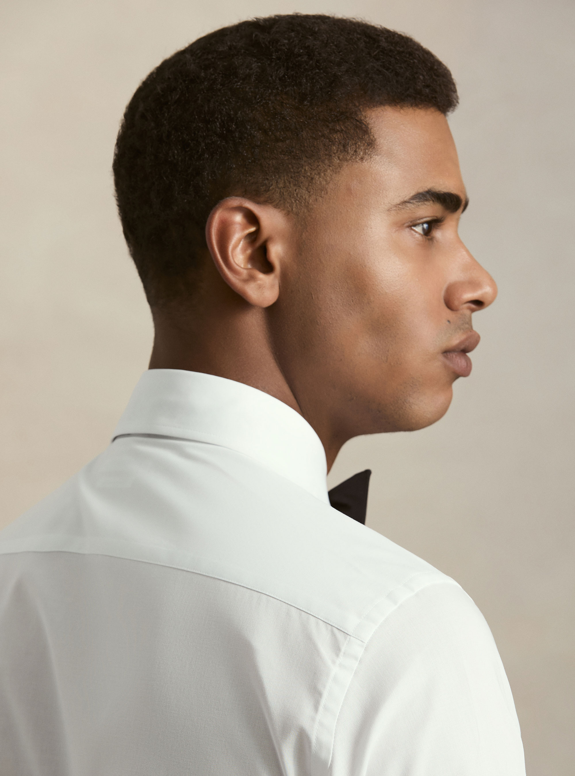 Camicia smoking in popeline con polso gemelli, BIANCO