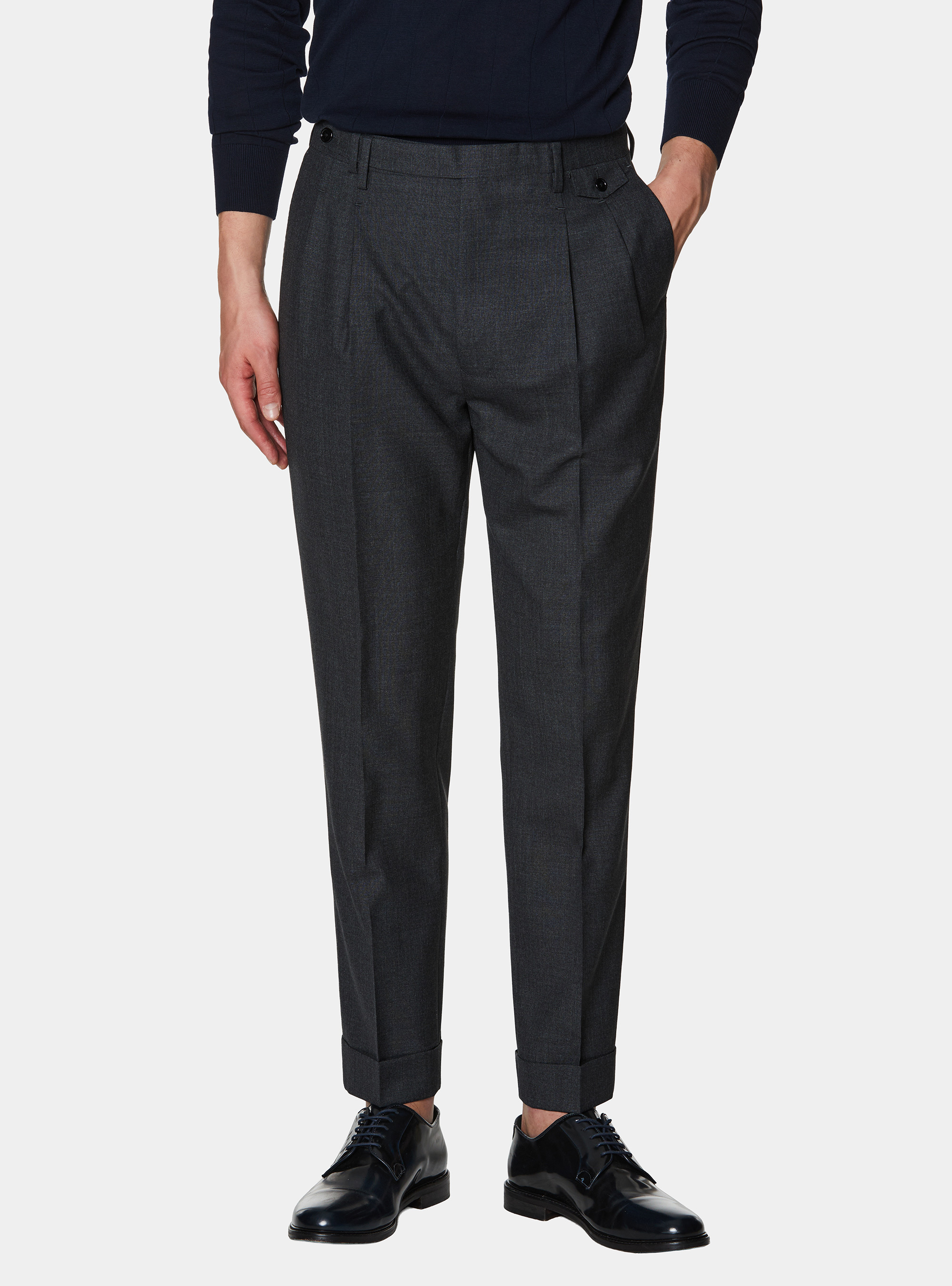 Pantaloni doppia pince in pura lana Vitale Barberis Canonico, ASFALTO
