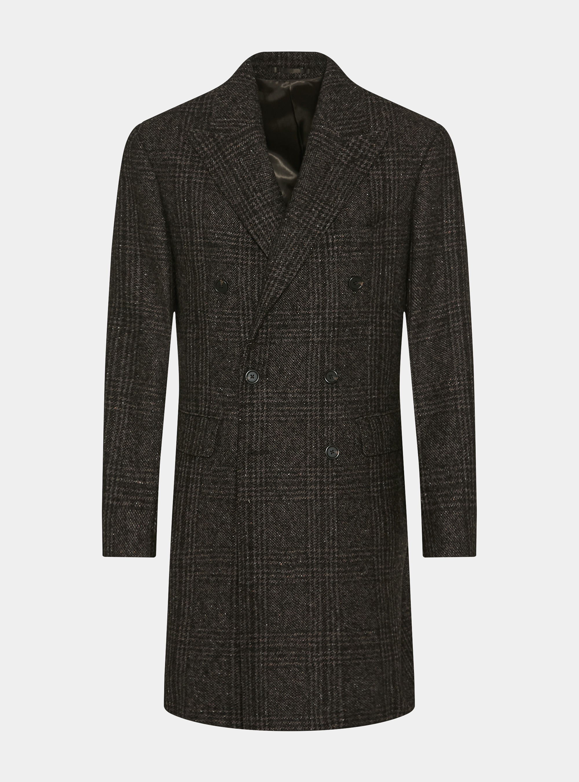 Cappotto doppiopetto fantasia in misto cashmere, MARRONE