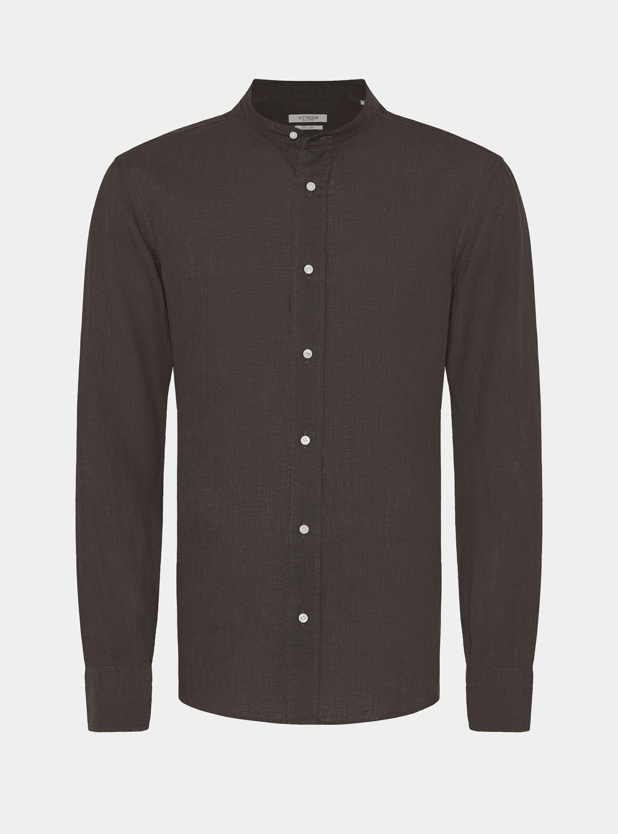 Camicia coreana in puro lino, MARRONE