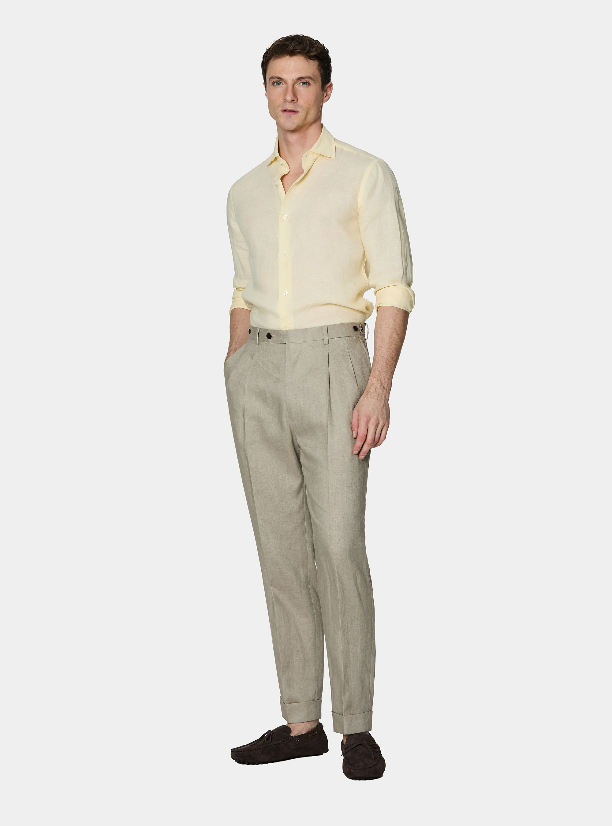 Pantaloni con pince in puro lino, SABBIA