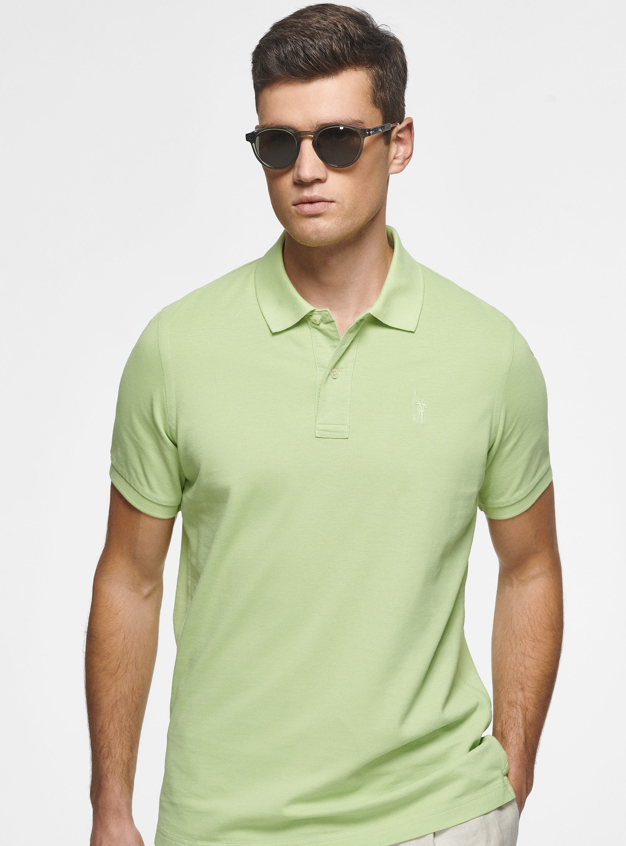 Polo classica in piquet, 0620C VERDE CHIARO