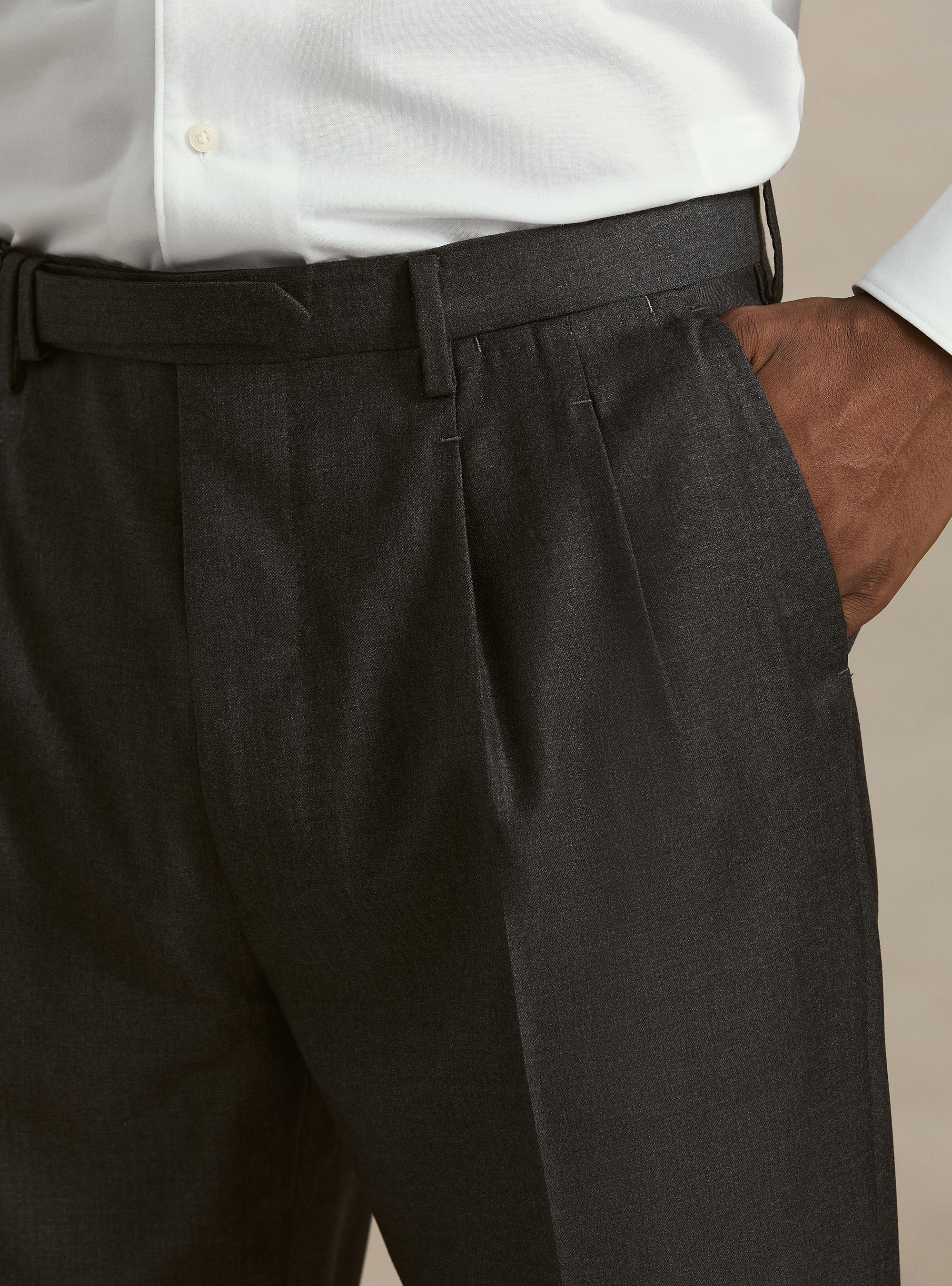 Pantaloni con pince in lana Vitale Barberis Canonico, ASFALTO