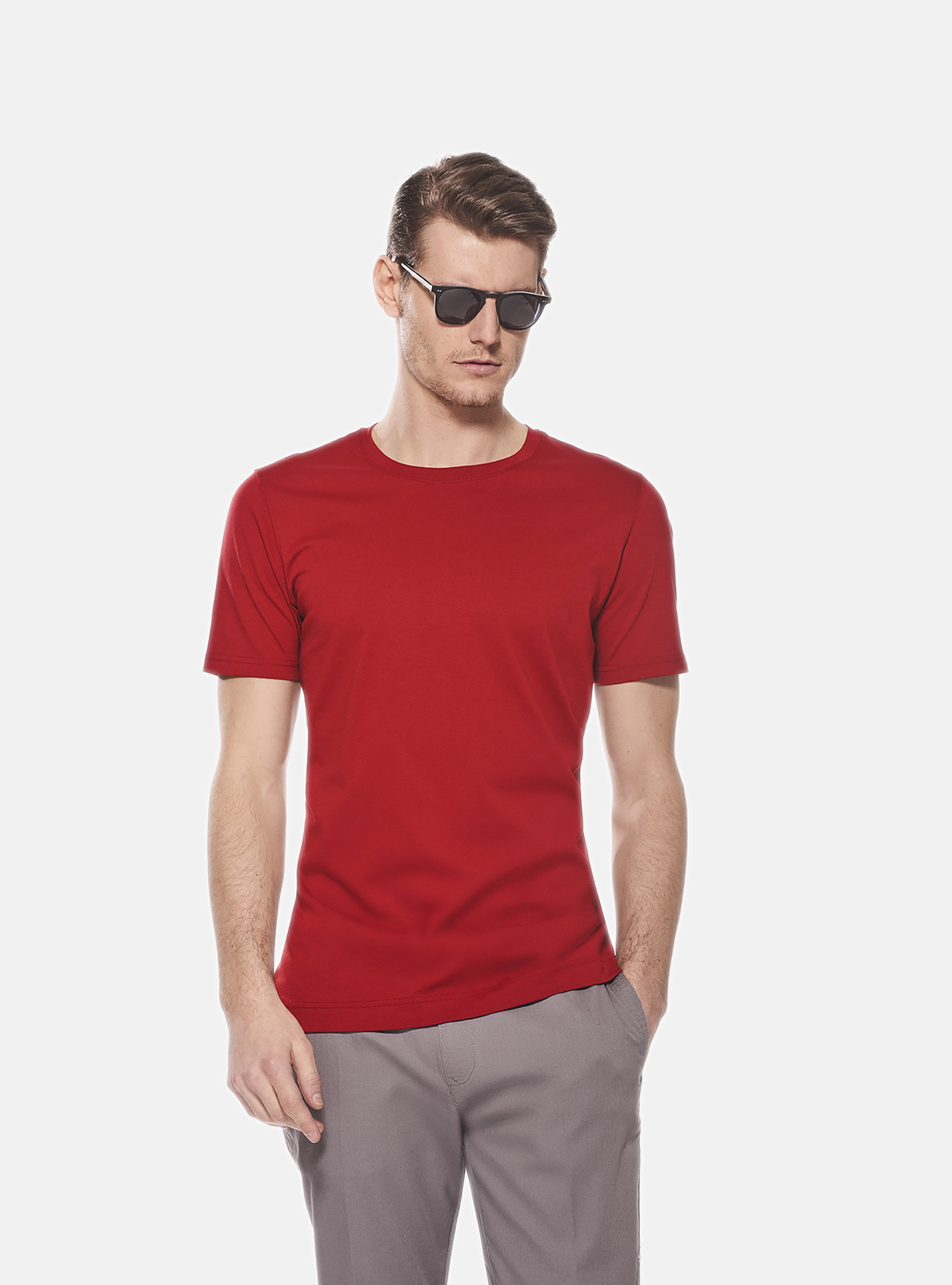 Tshirt mezza manica in jersey di cotone, ROSSO