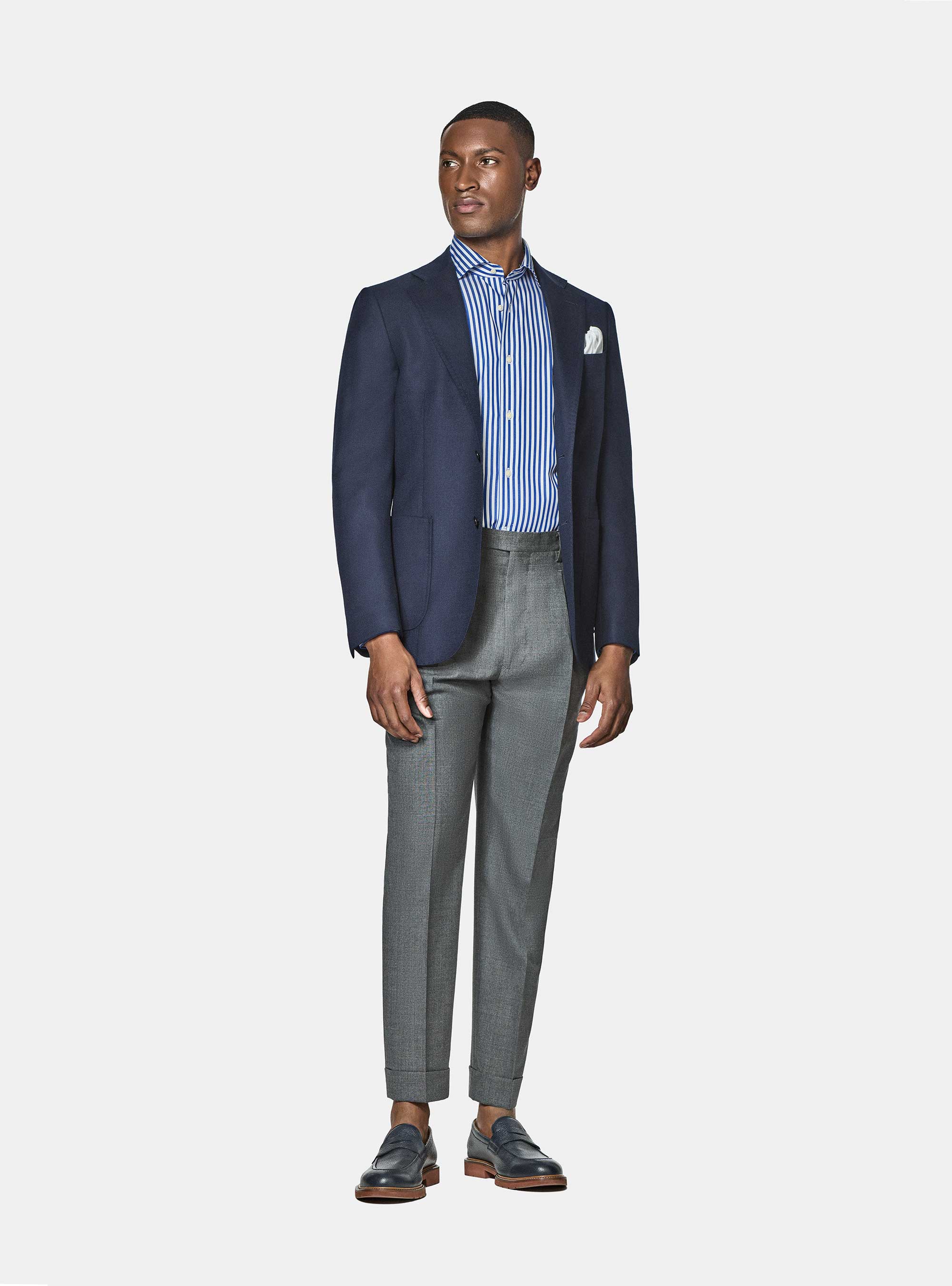 Giacca hopsack in lana Vitale Barberis Canonico, BLU NAVY