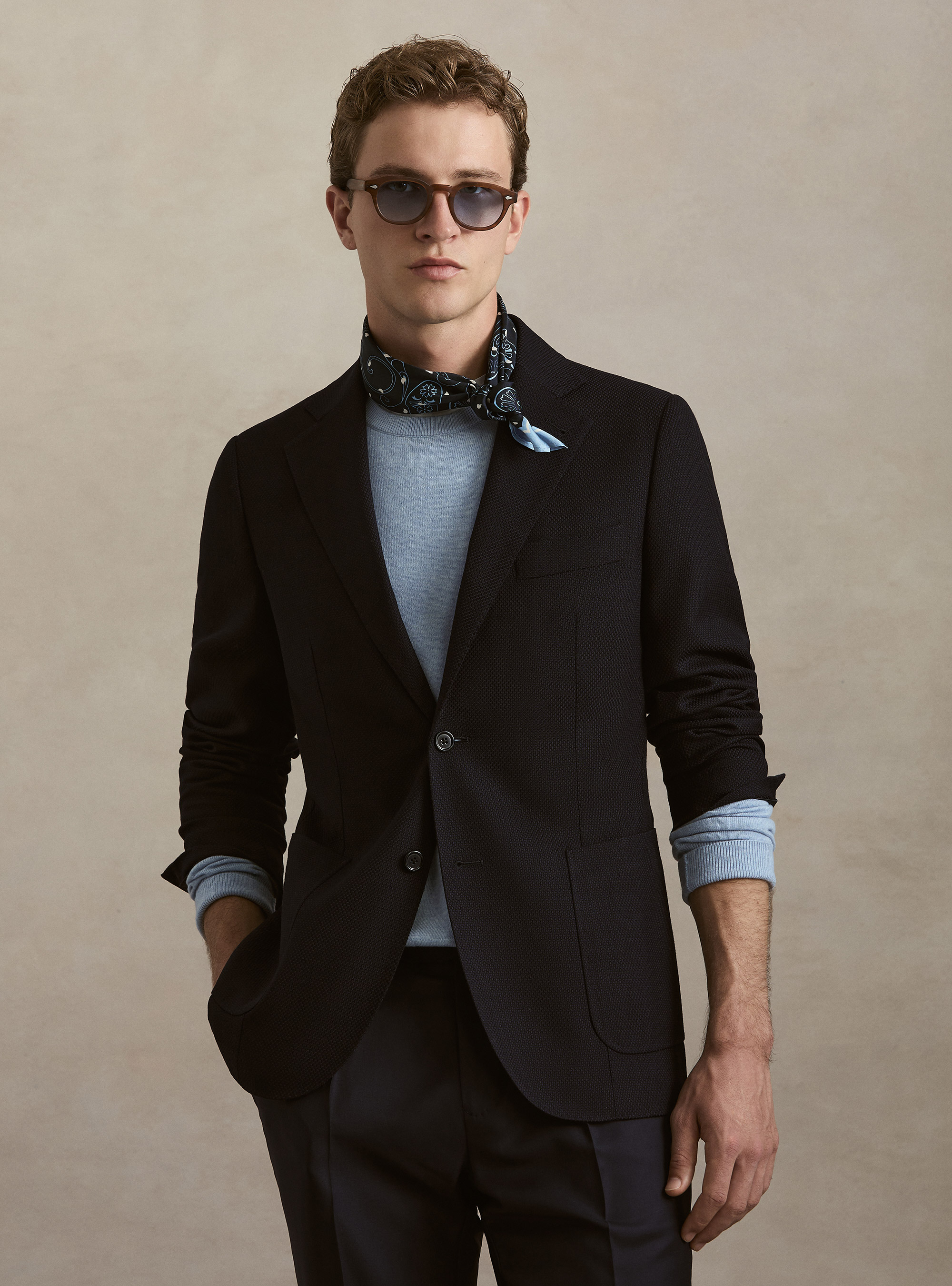Giacca in lana hopsack, BLU NAVY