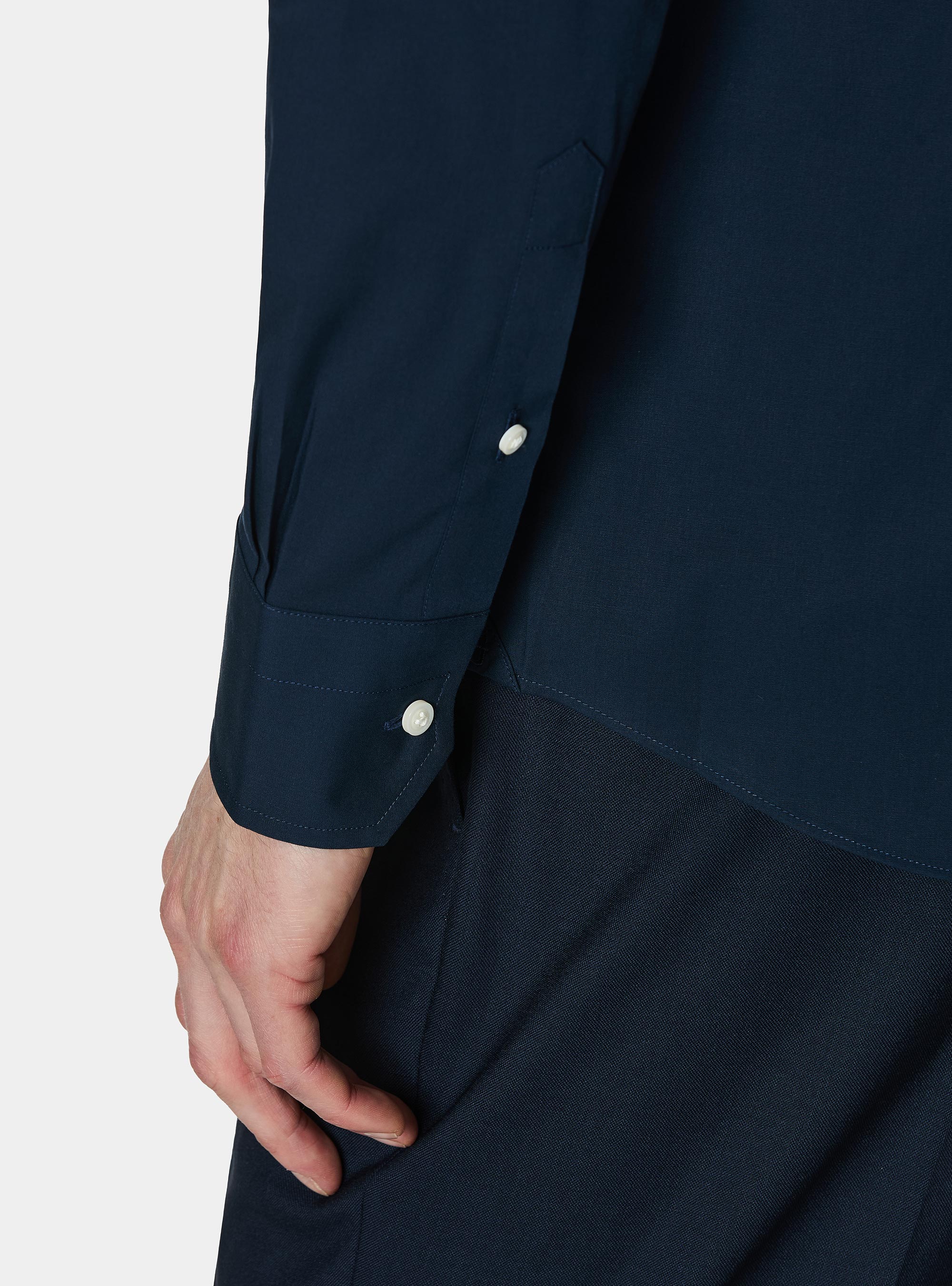 Camicia in cotone popeline stretch, BLU NAVY