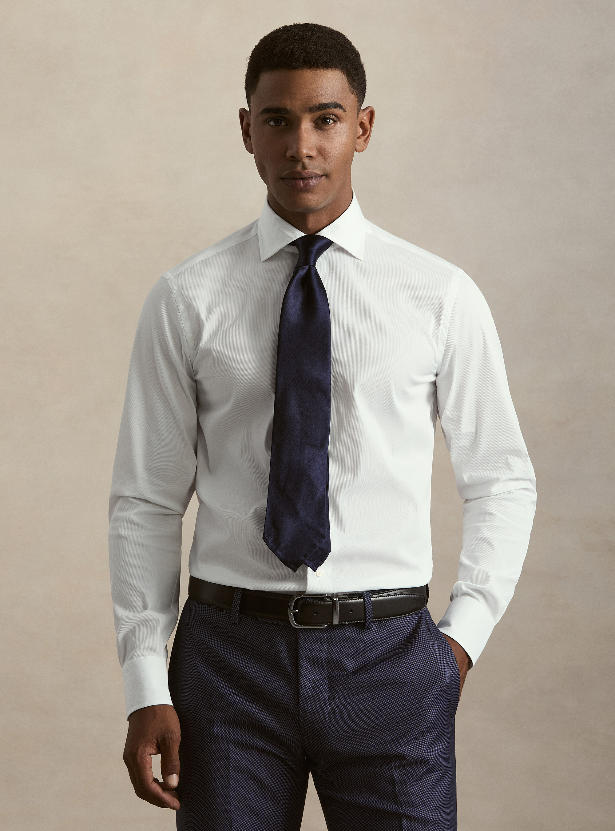 Camicia in piquet stretch, BIANCO