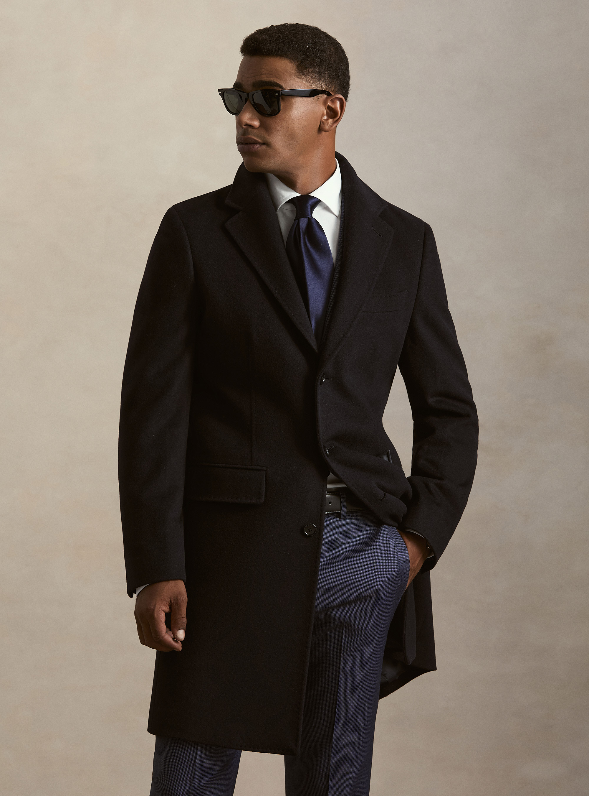 Cappotto monopetto in lana cashmere, BLU NAVY