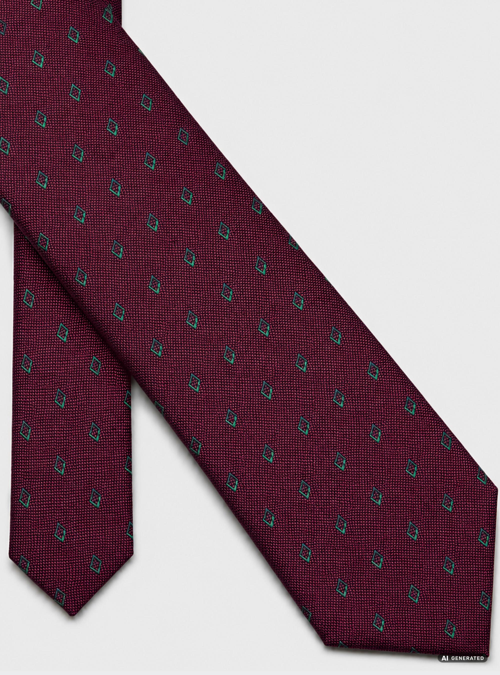 Cravatta in seta jacquard con micro fantasia rombi, BORDEAUX