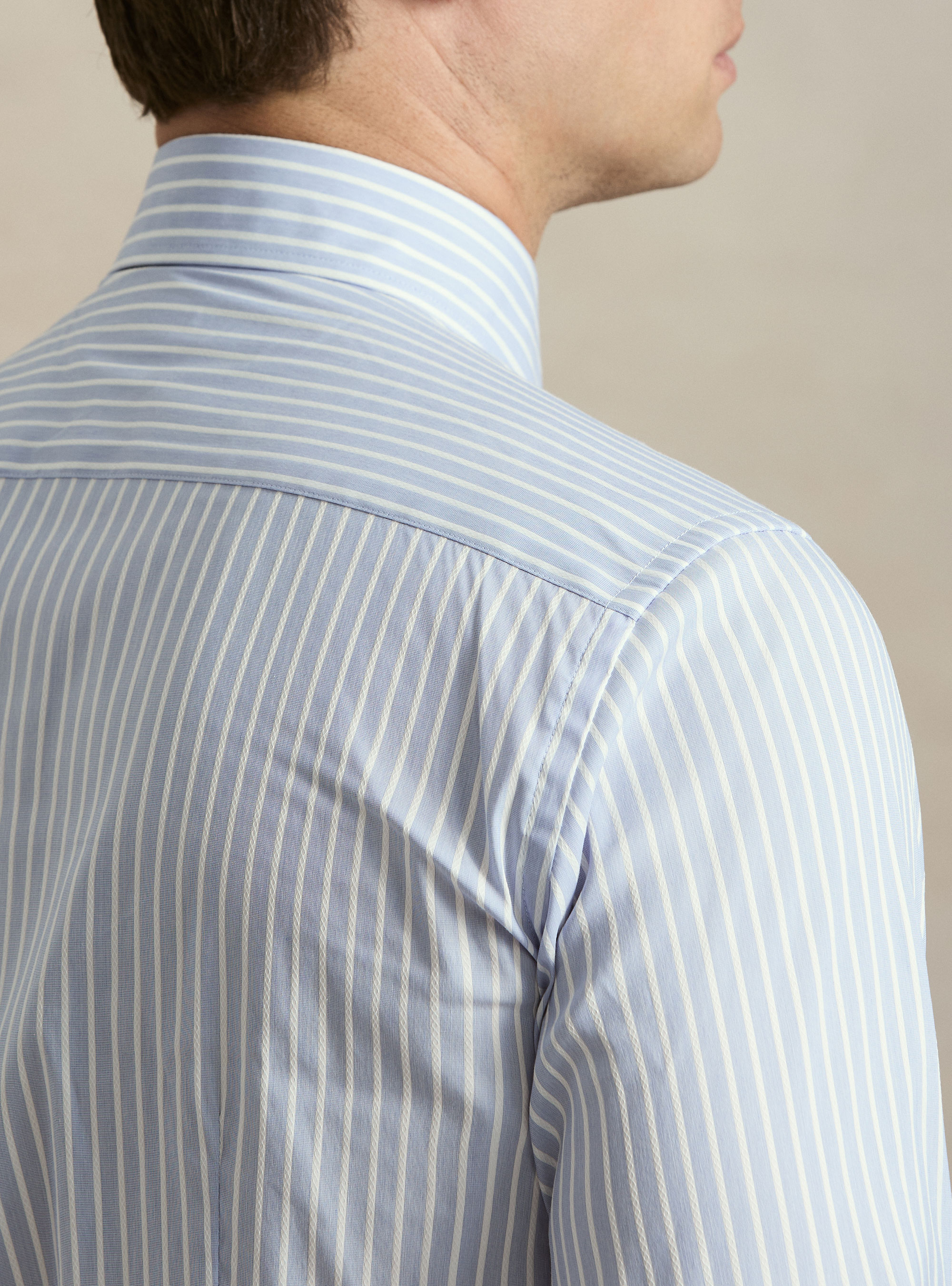 Camicia rigata in misto cotone, AZZURRO