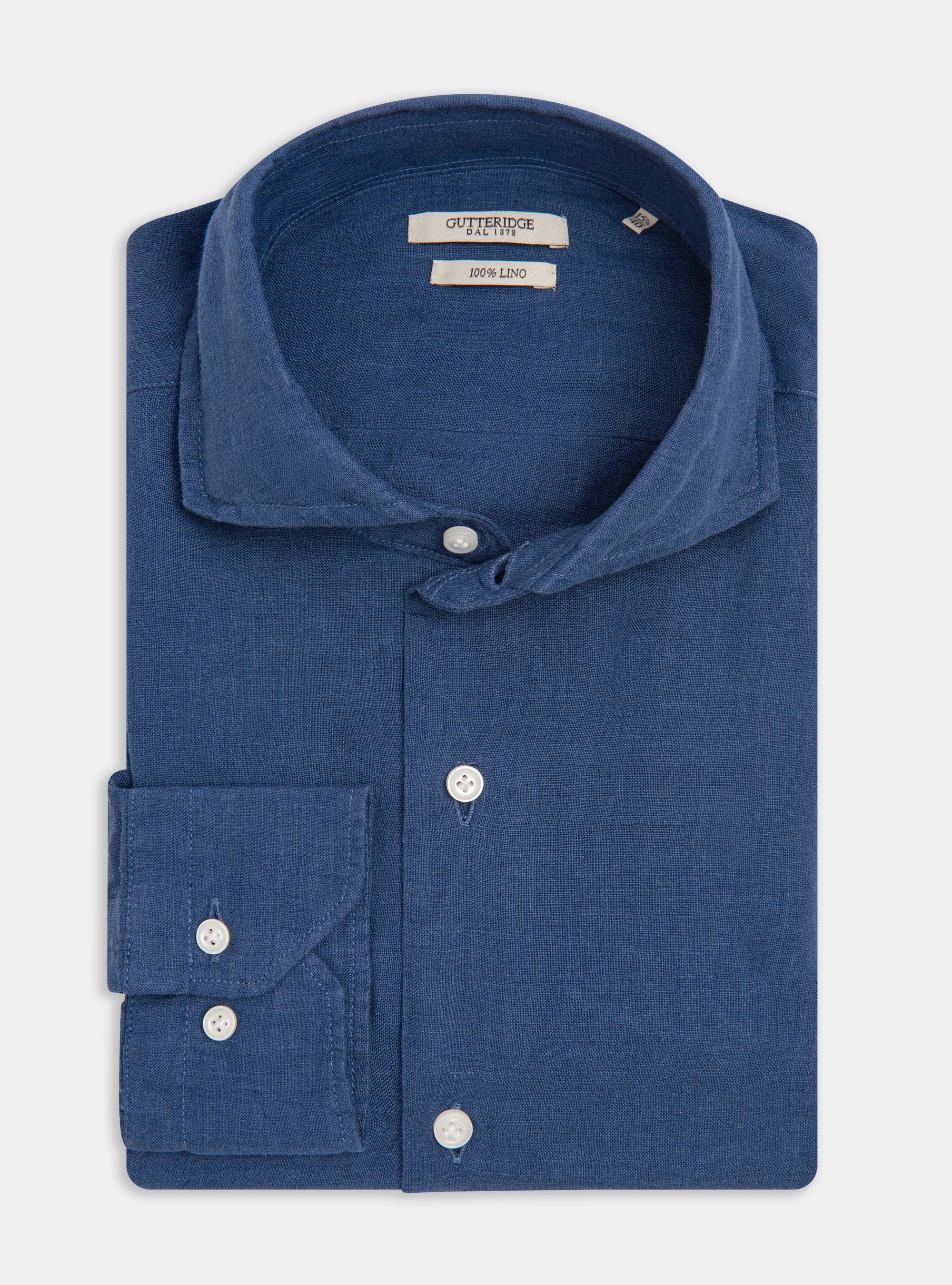 Camicia collo francese in puro lino, 0243C DENIM