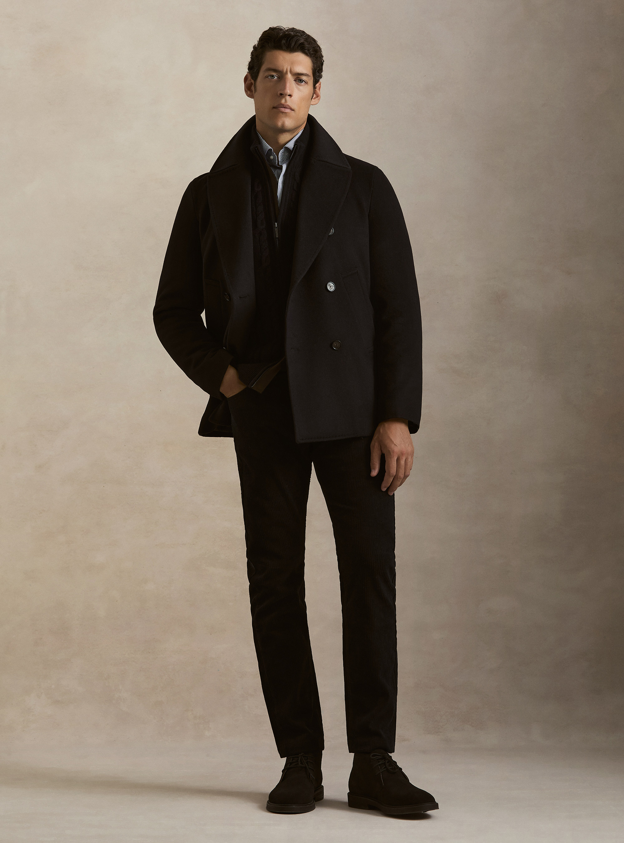 Peacoat in lana cashmere, BLU NAVY