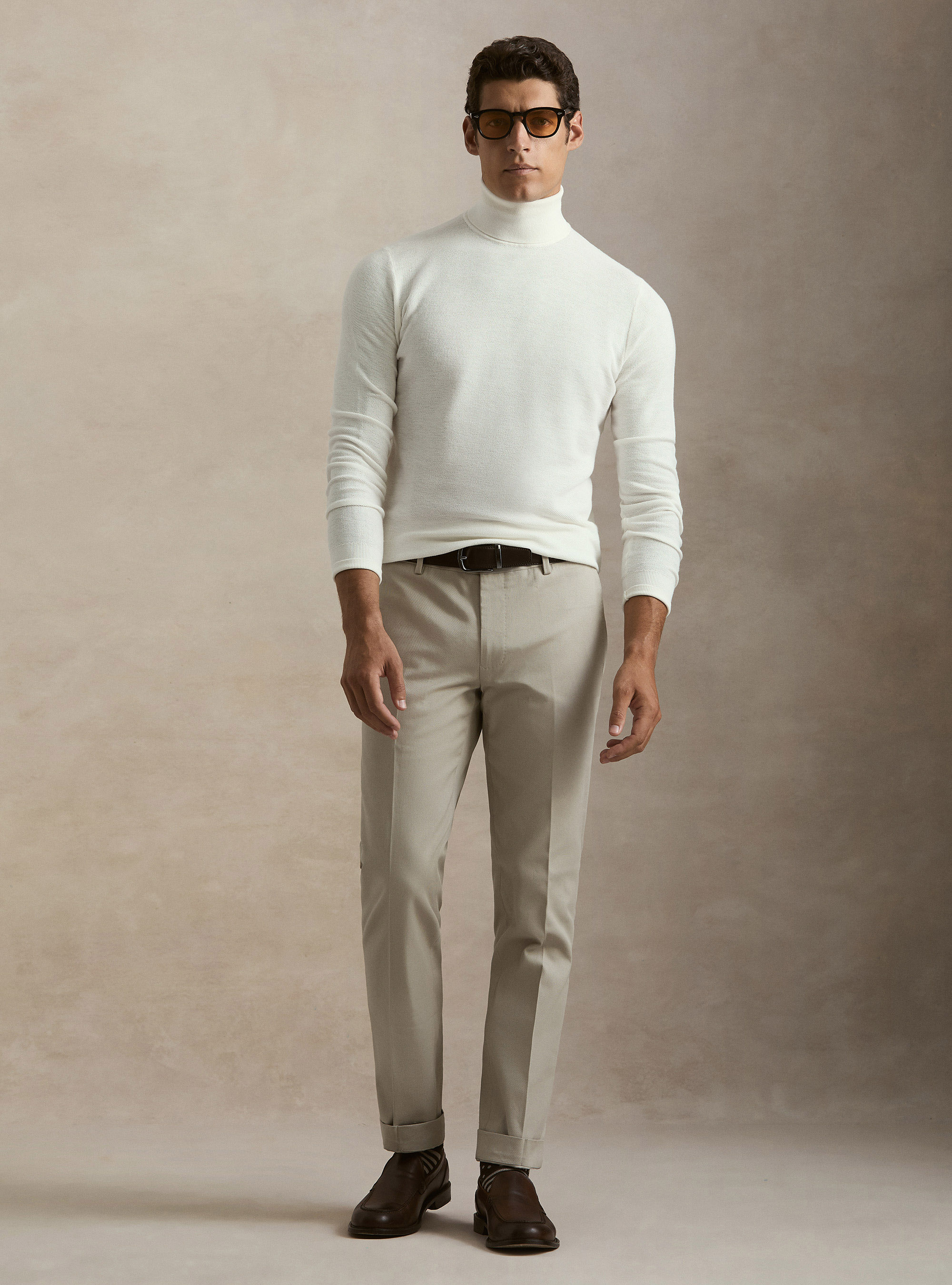 Dolcevita in maglia nido d'ape in cotone e cashmere, BIANCO