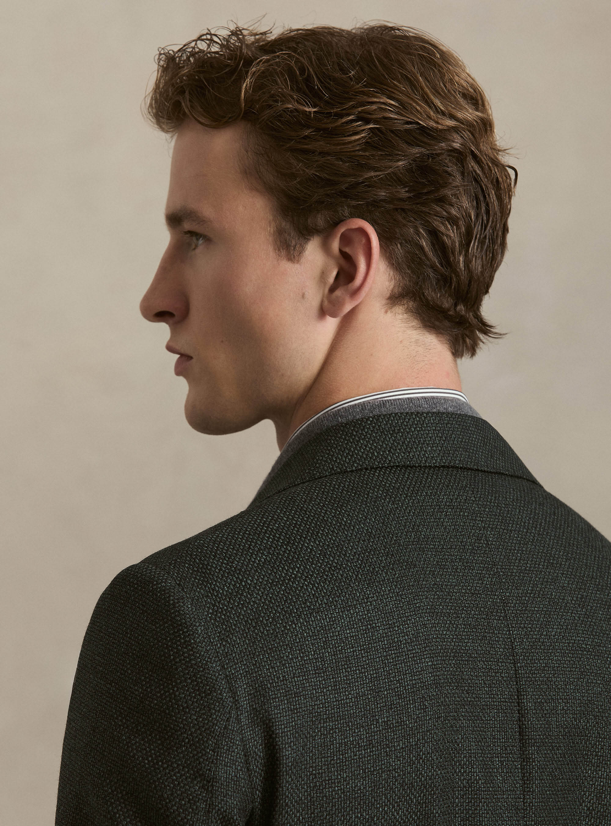 Giacca in lana hopsack, VERDE