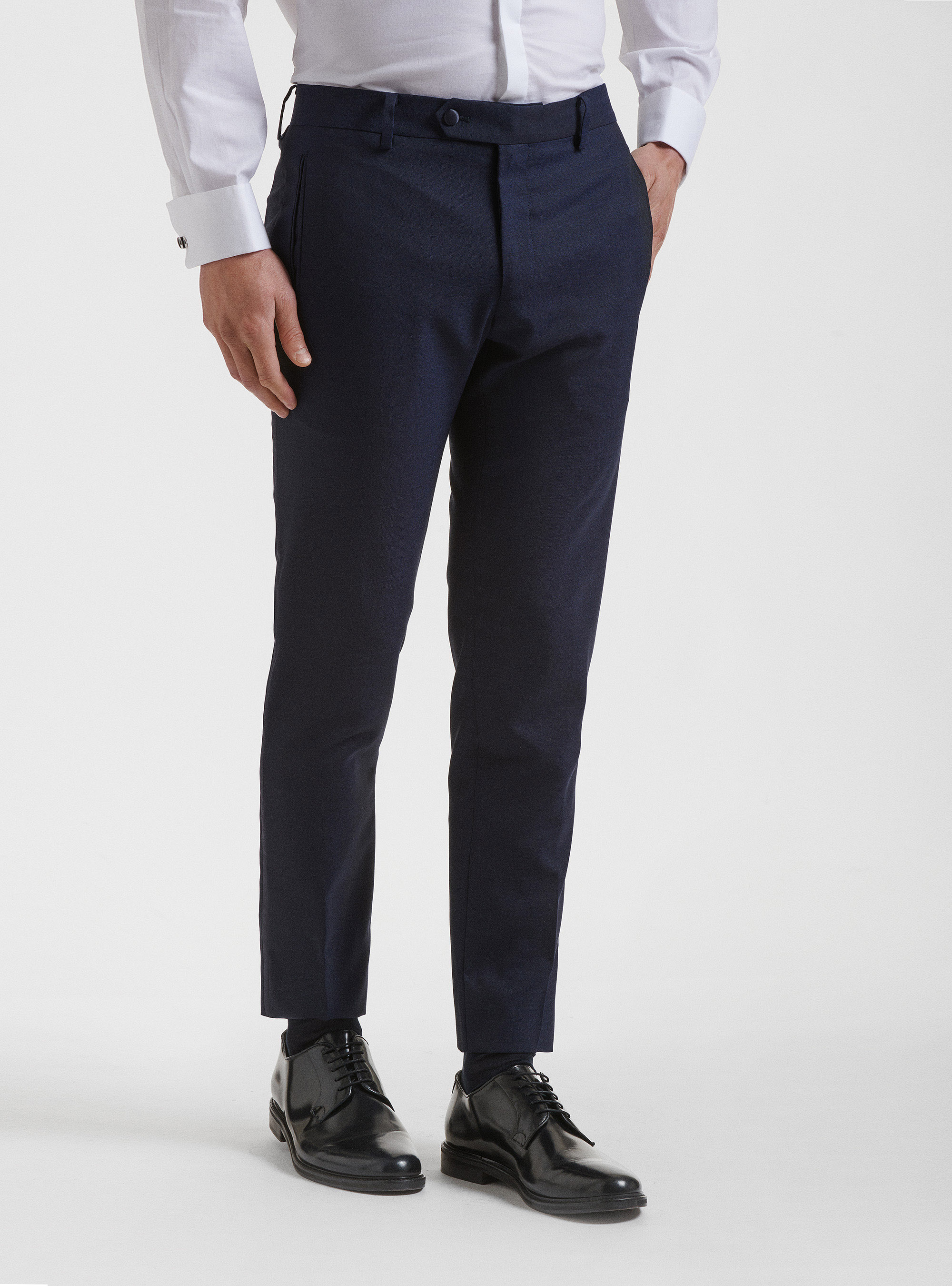 Pantaloni smoking in pura lana Vitale Barberis Canonico, BLU NAVY