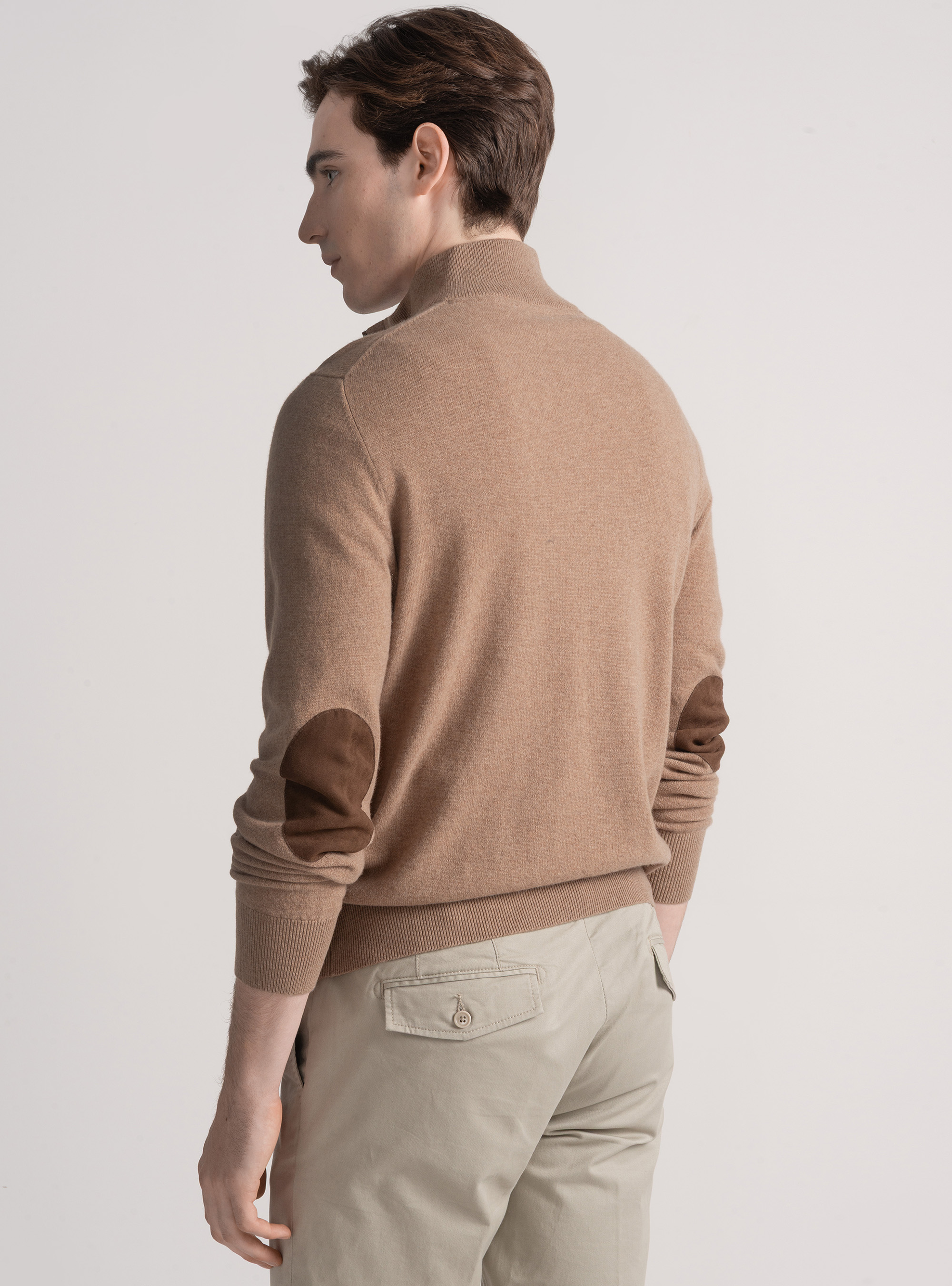 Maglia mezza zip in lana lambswool e cashmere, CAMMELLO 0570C