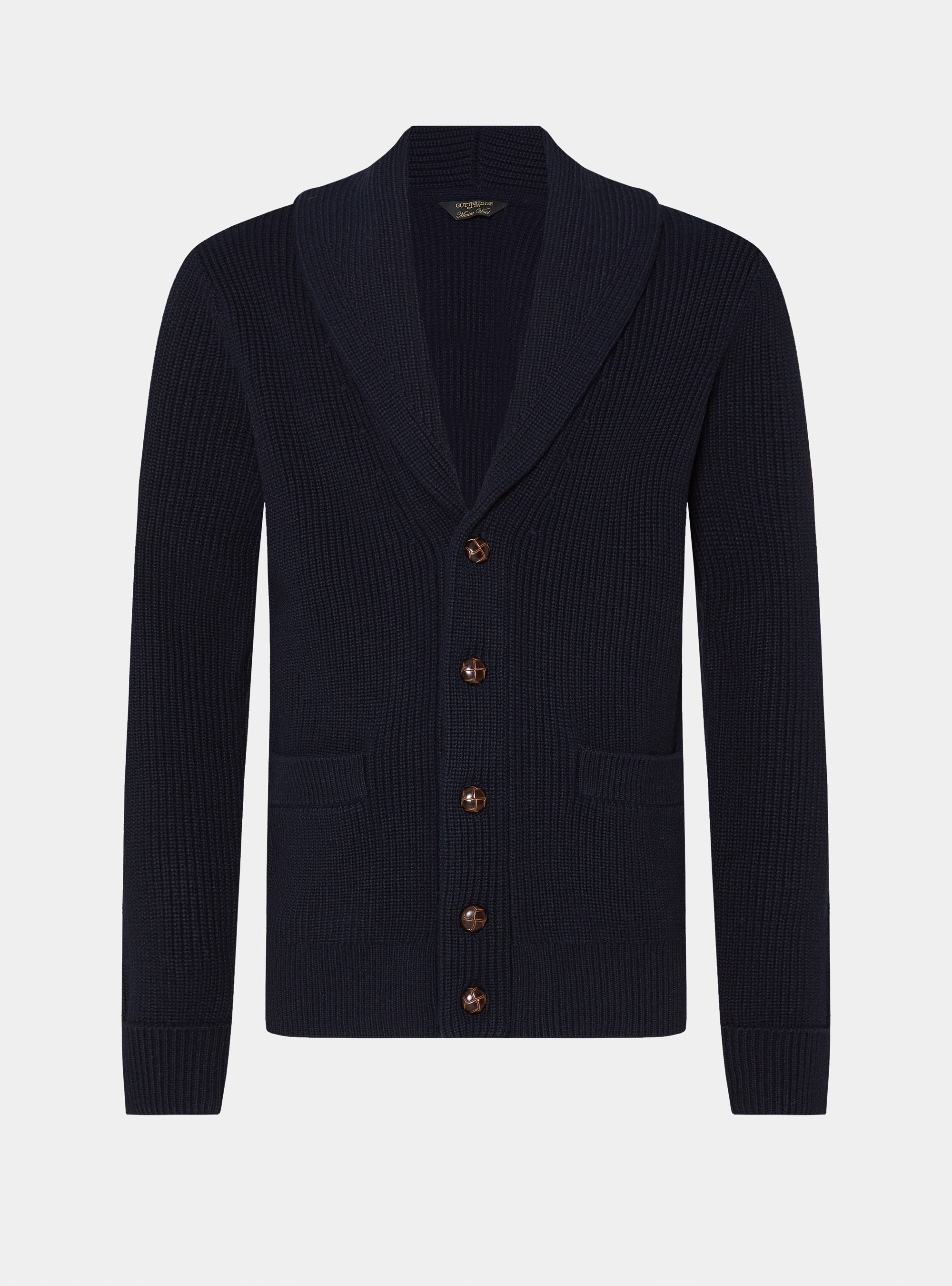 Cardigan in maglia sciallato in lana merino, BLU NAVY