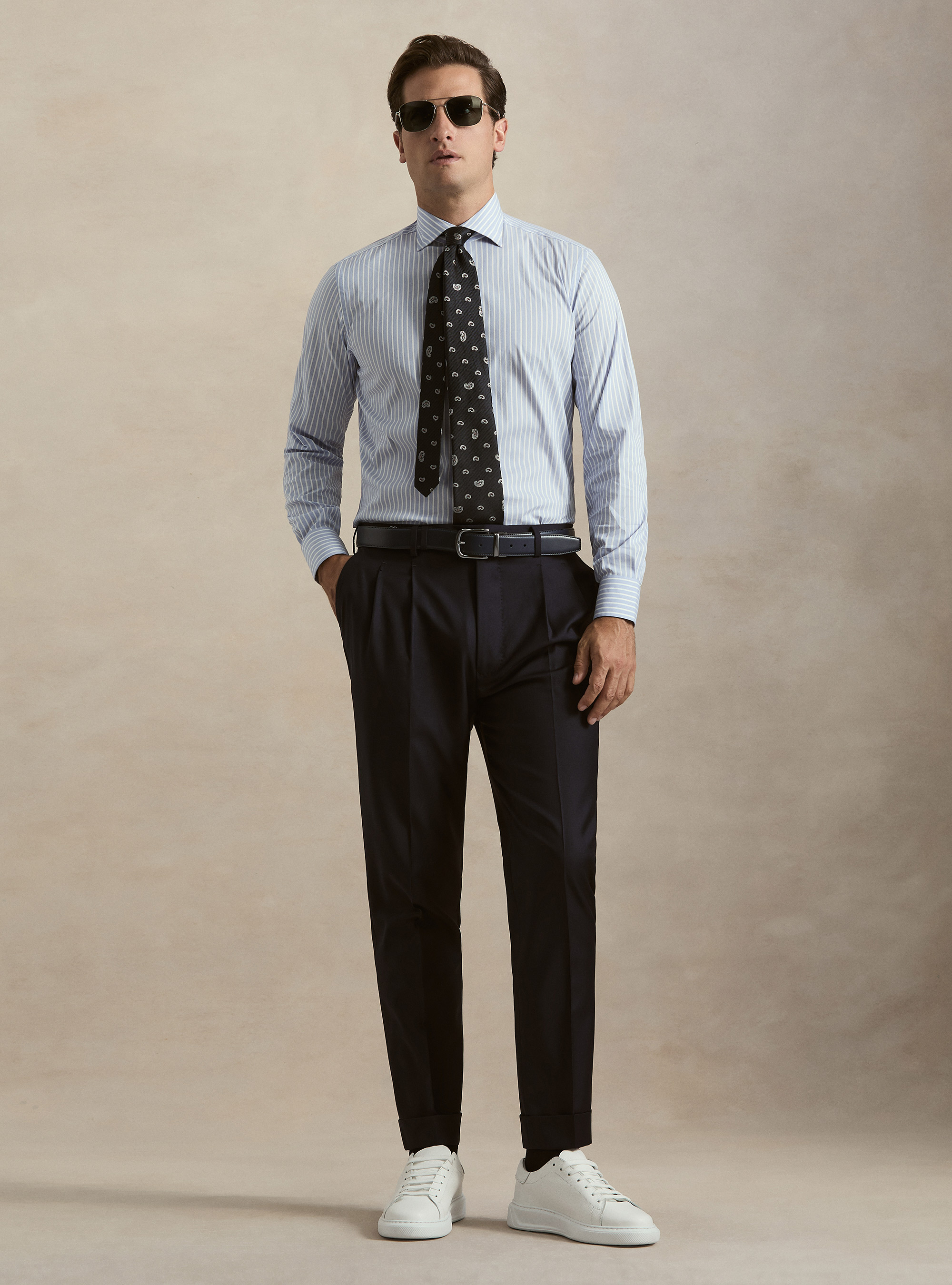 Pantaloni con pince in lana Vitale Barberis Canonico, BLU NAVY