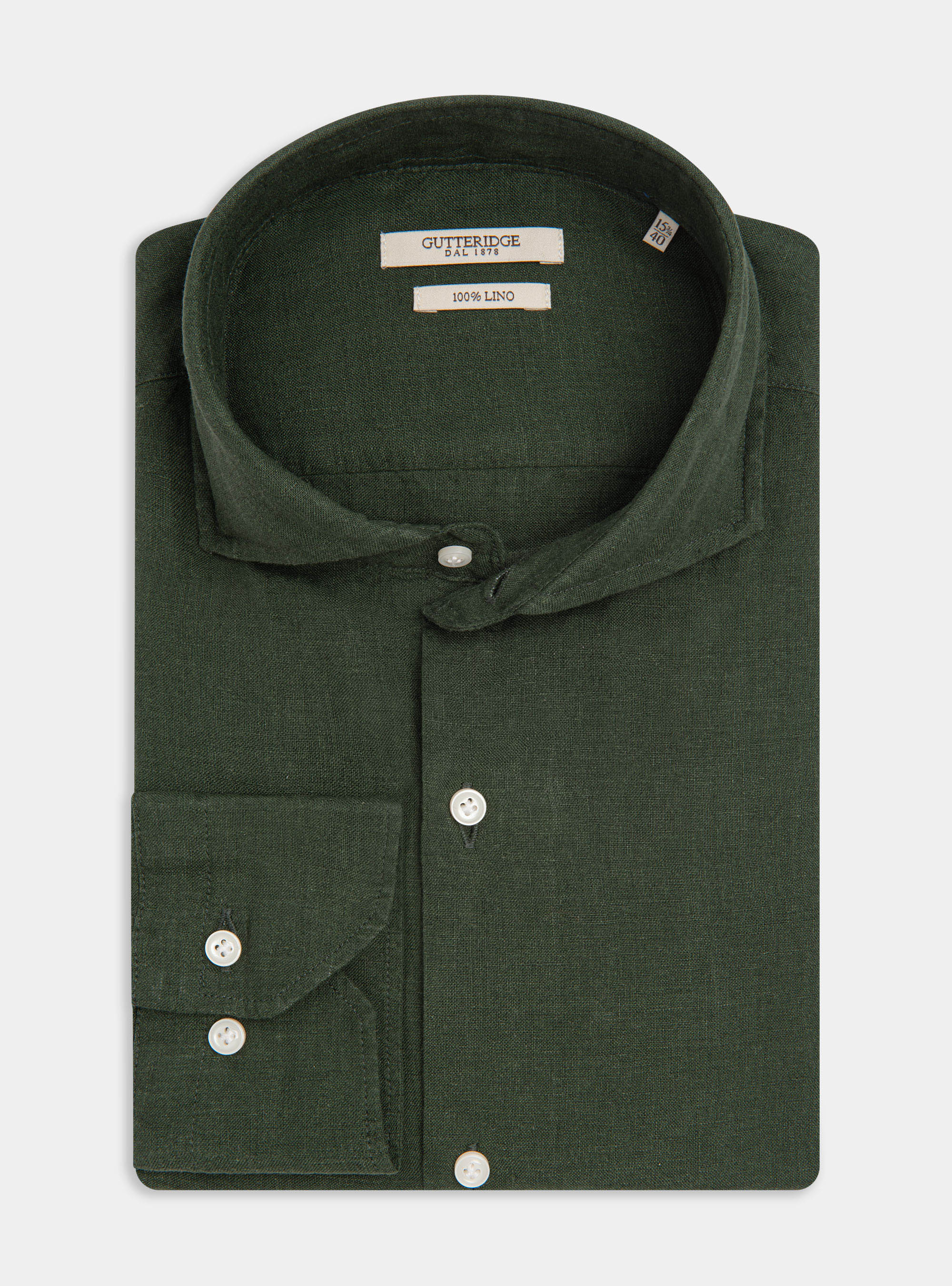Camicia collo francese in puro lino, VERDE