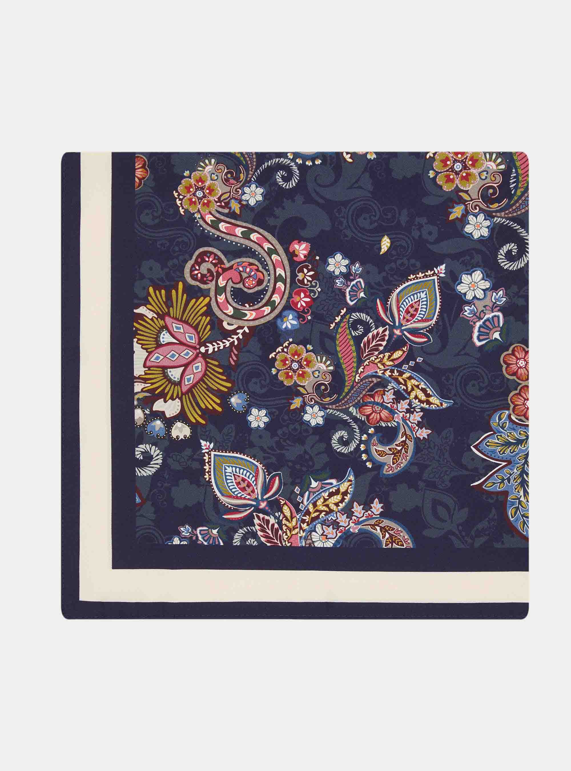 Foulard in seta stampa floreale, BLU NAVY
