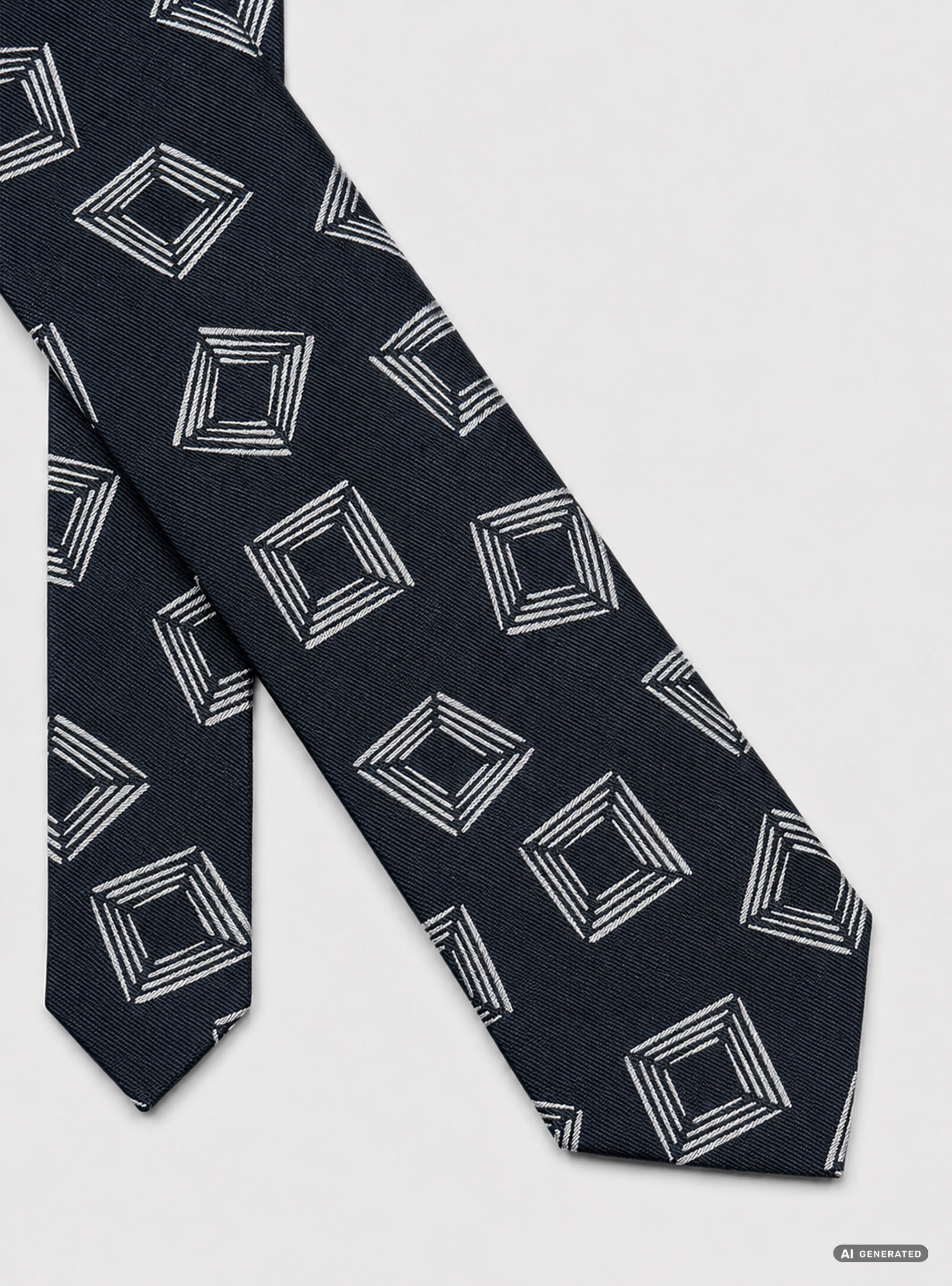 Cravatta in twill di seta fantasia geometrica, BLU NAVY