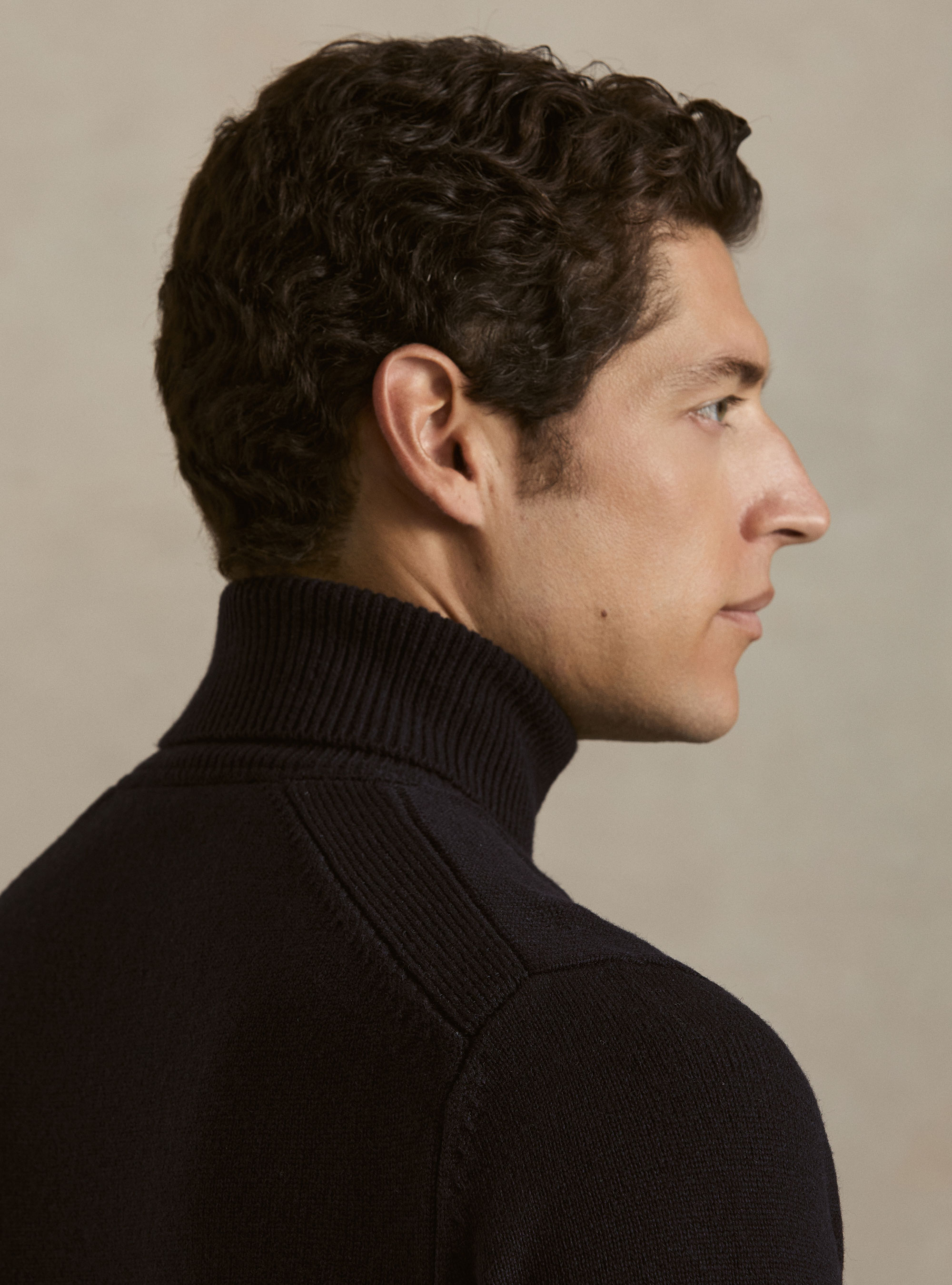 Collo alto in maglia di lana merino, BLU NAVY
