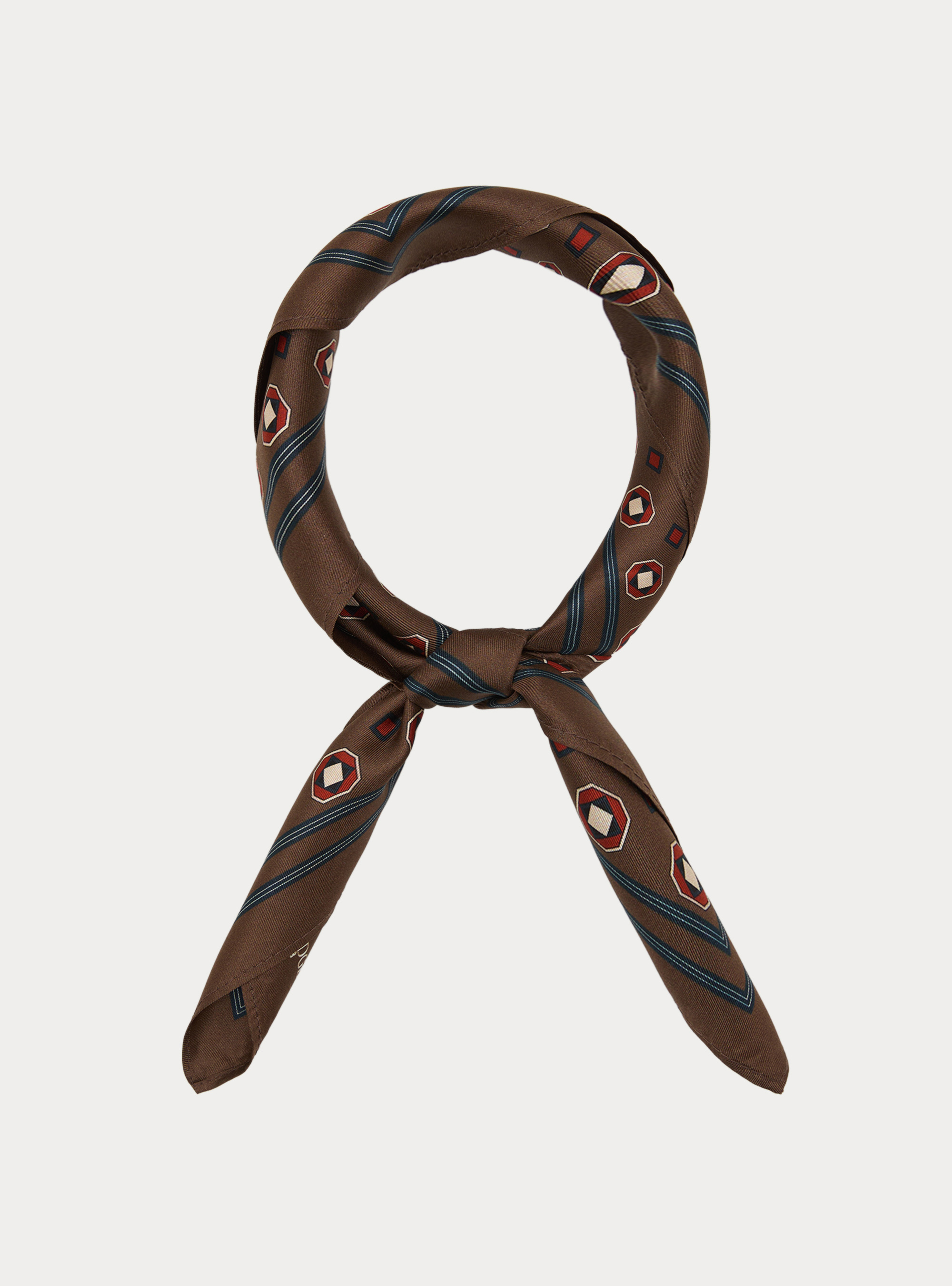 Foulard in seta stampa geometrica, MARRONE