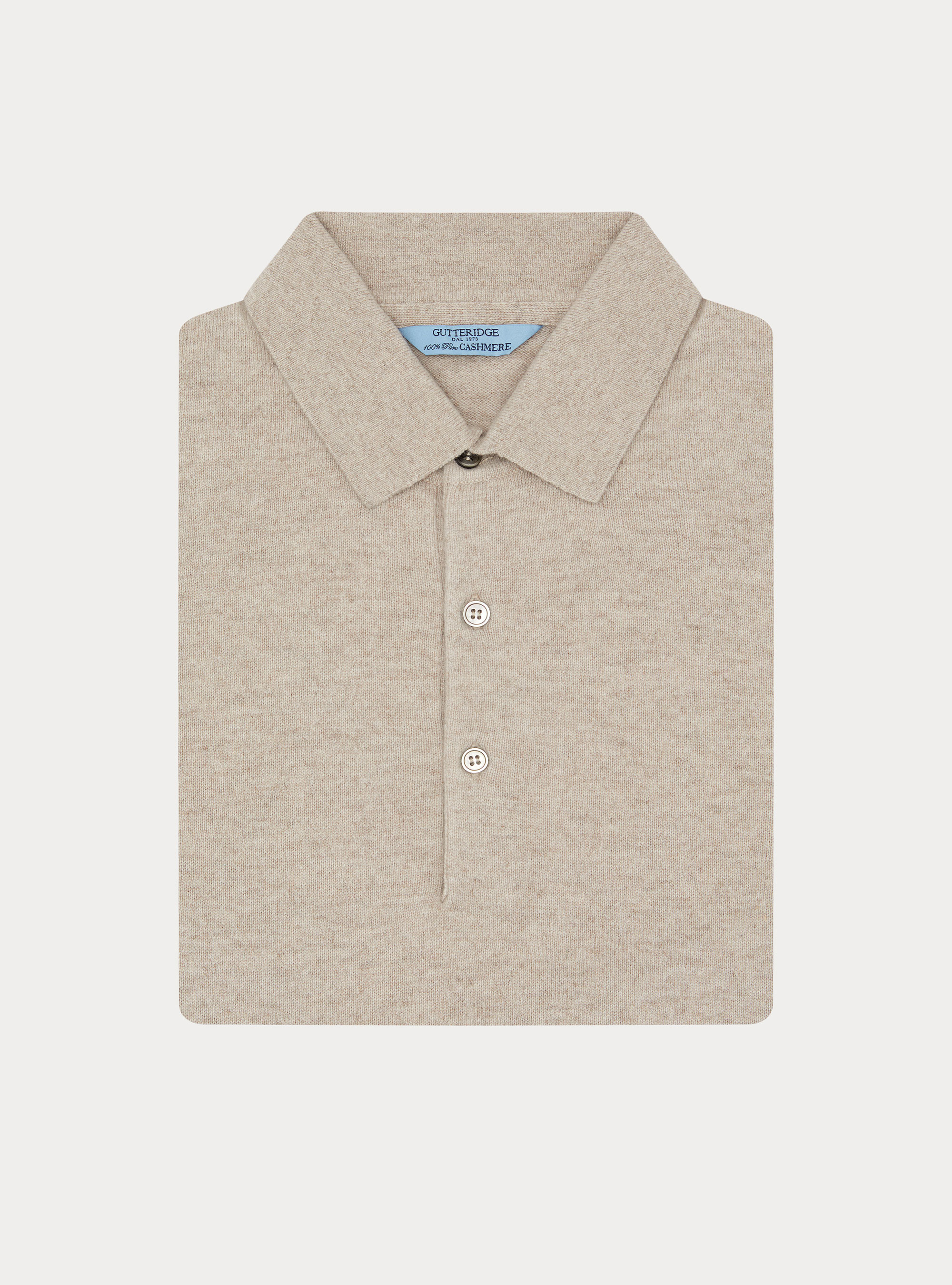 Polo a manica lunga in puro cashmere, ECRU