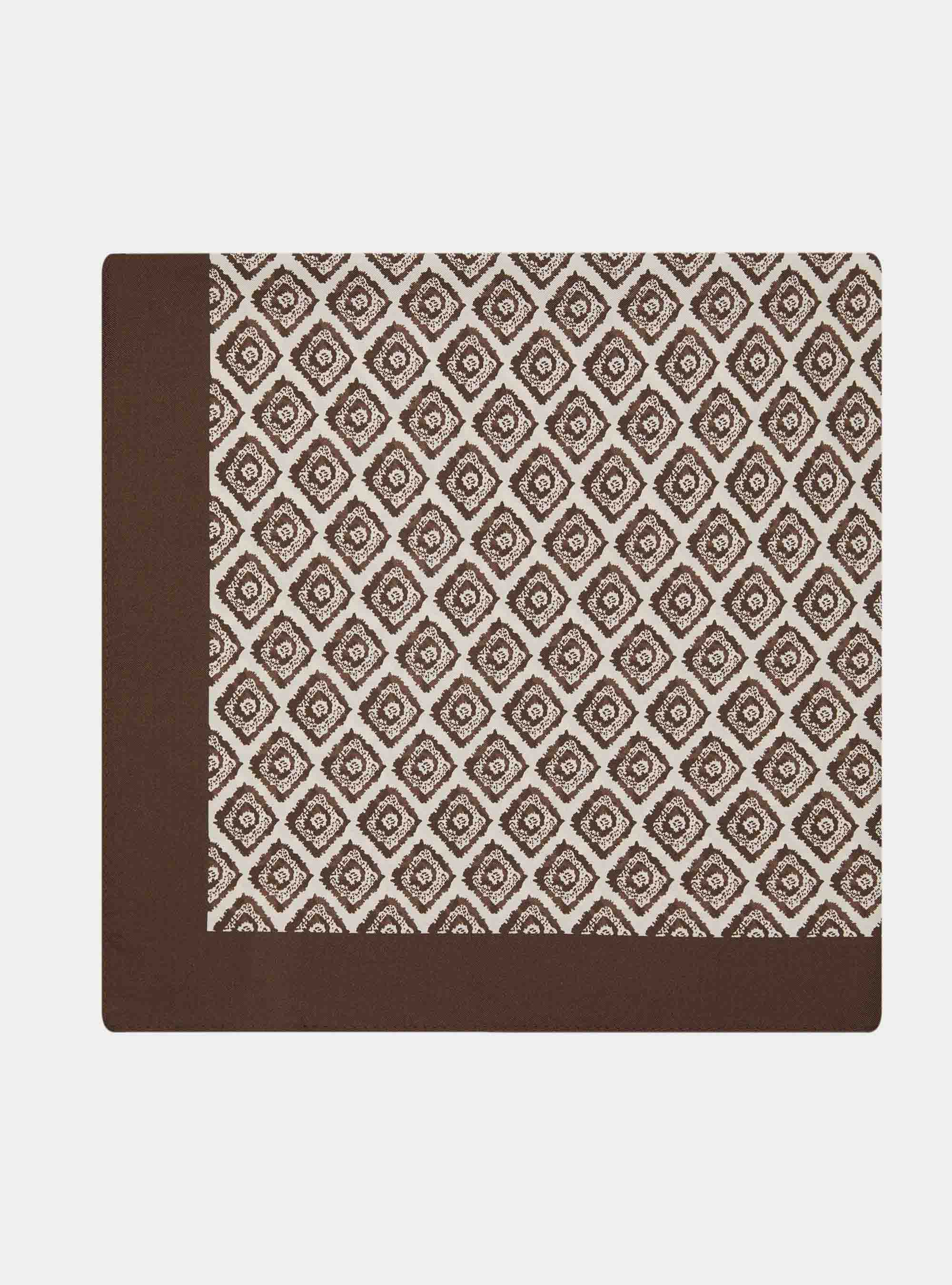Foulard in seta stampa geometrica, MARRONE