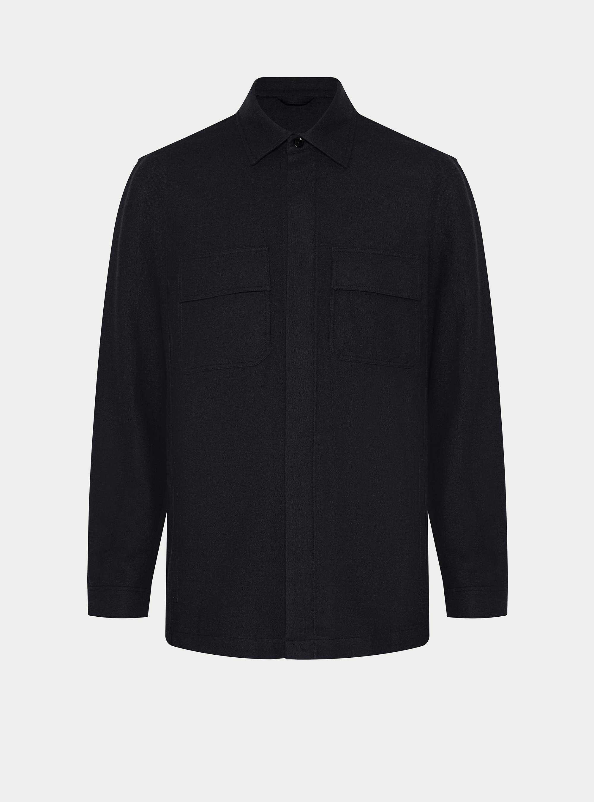 Giacca camicia leggera in flanella misto lana, NAVY