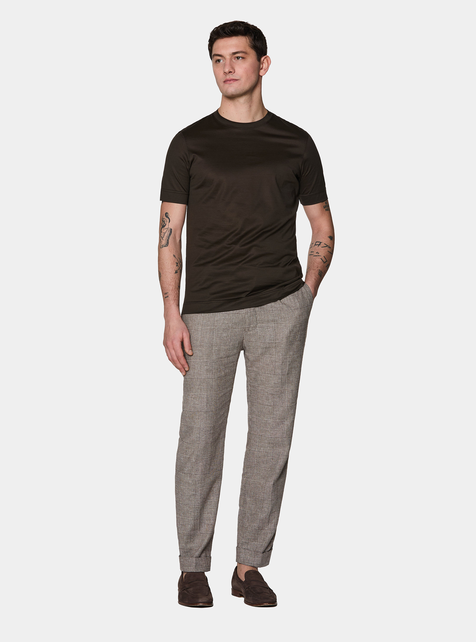 T-shirt mezza manica in filo di Scozia, MARRONE