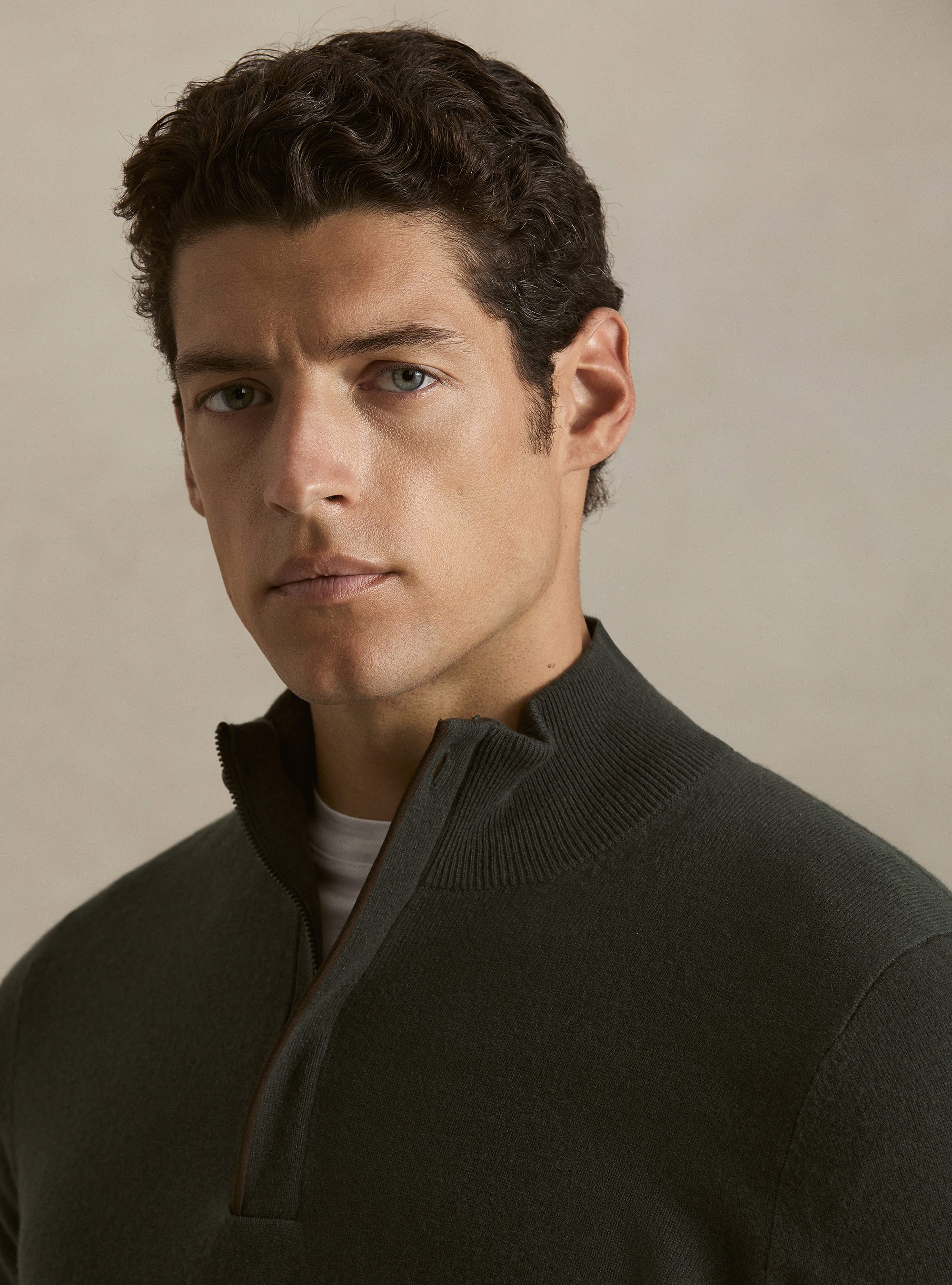 Maglia mezza zip in lana lambswool e cashmere, MILITARE 0609C