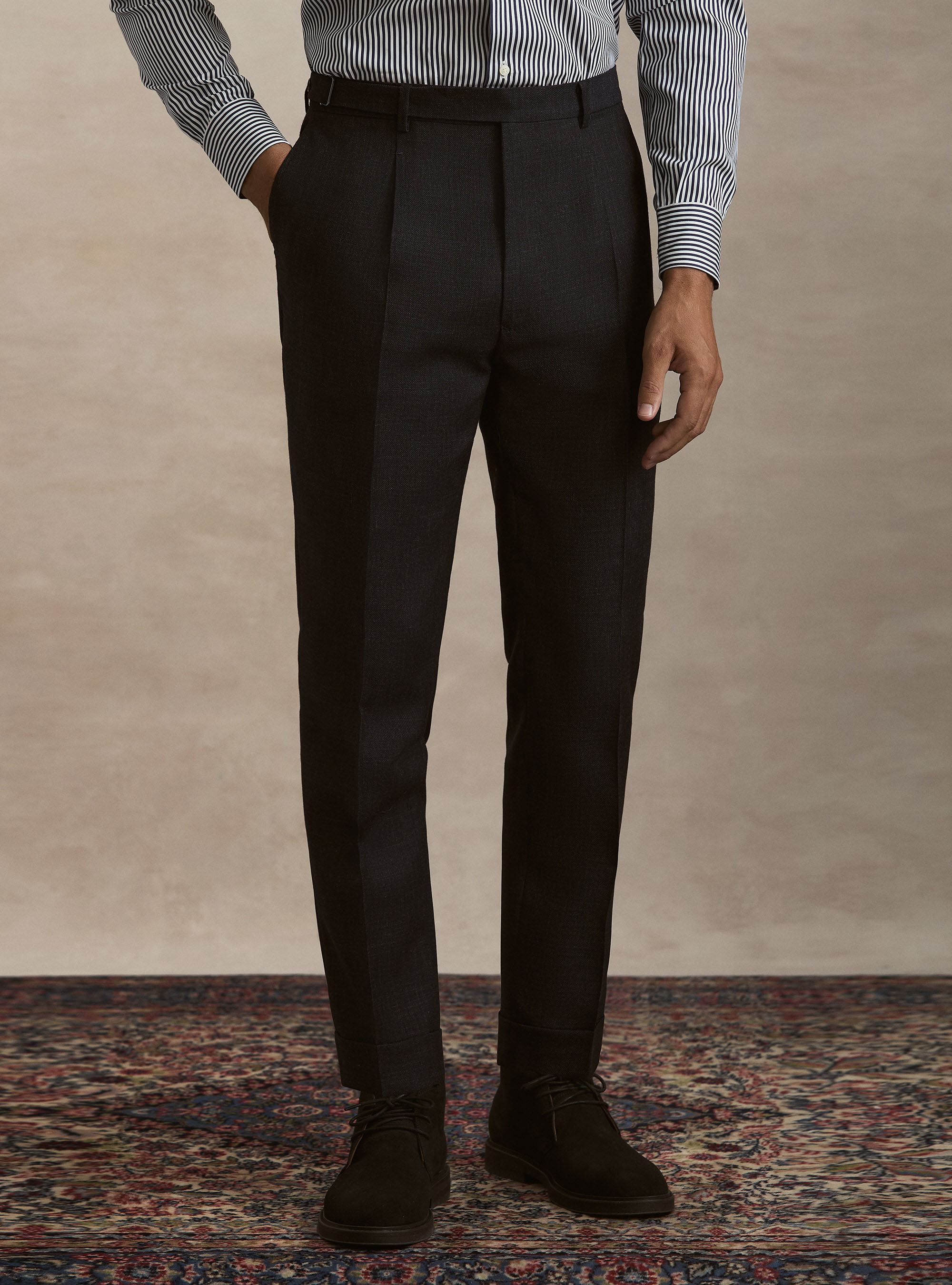 Pantaloni con pince in pura lana, BLU NAVY