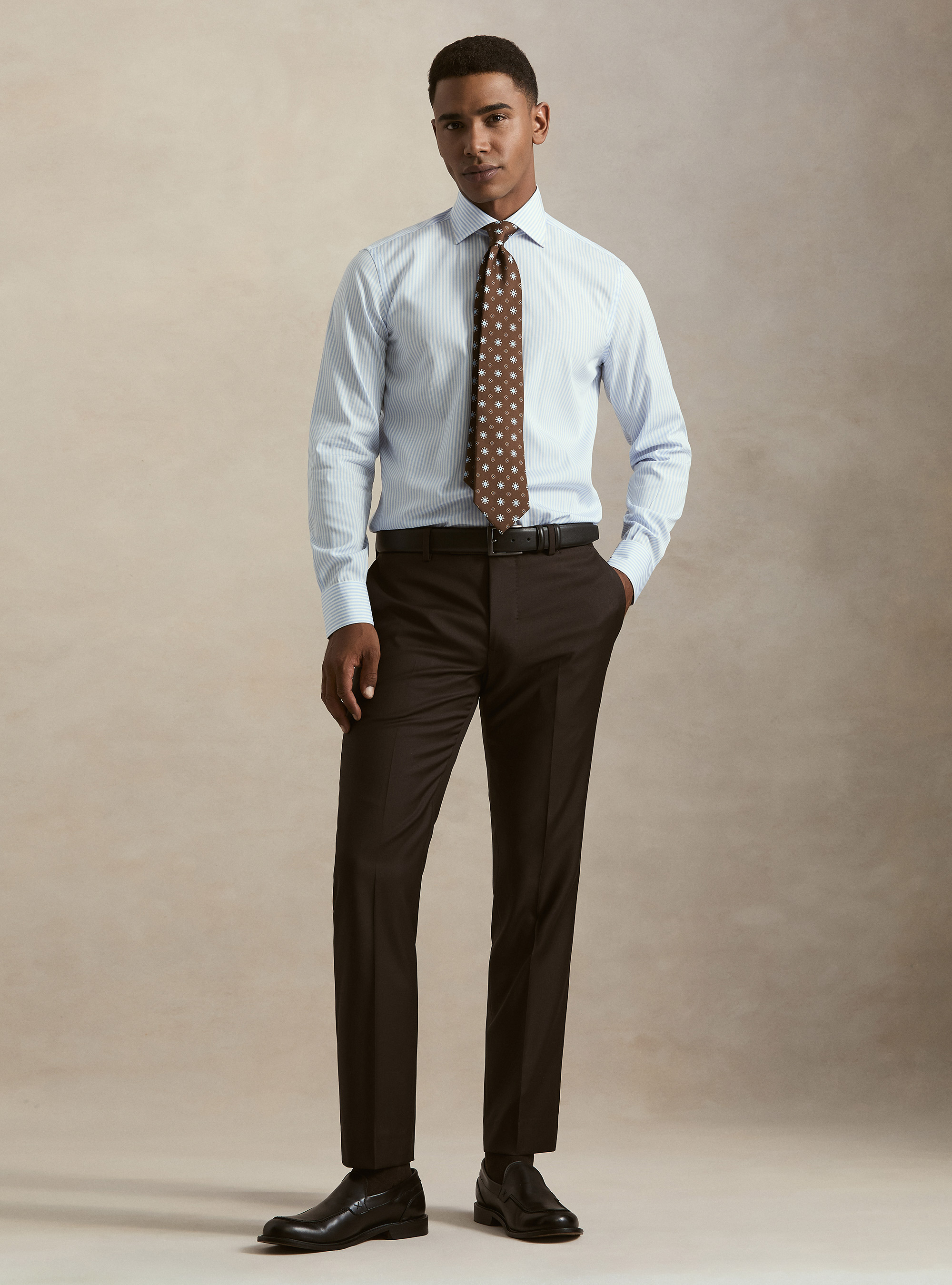 Camicia rigata in cotone popeline, AZZURRO