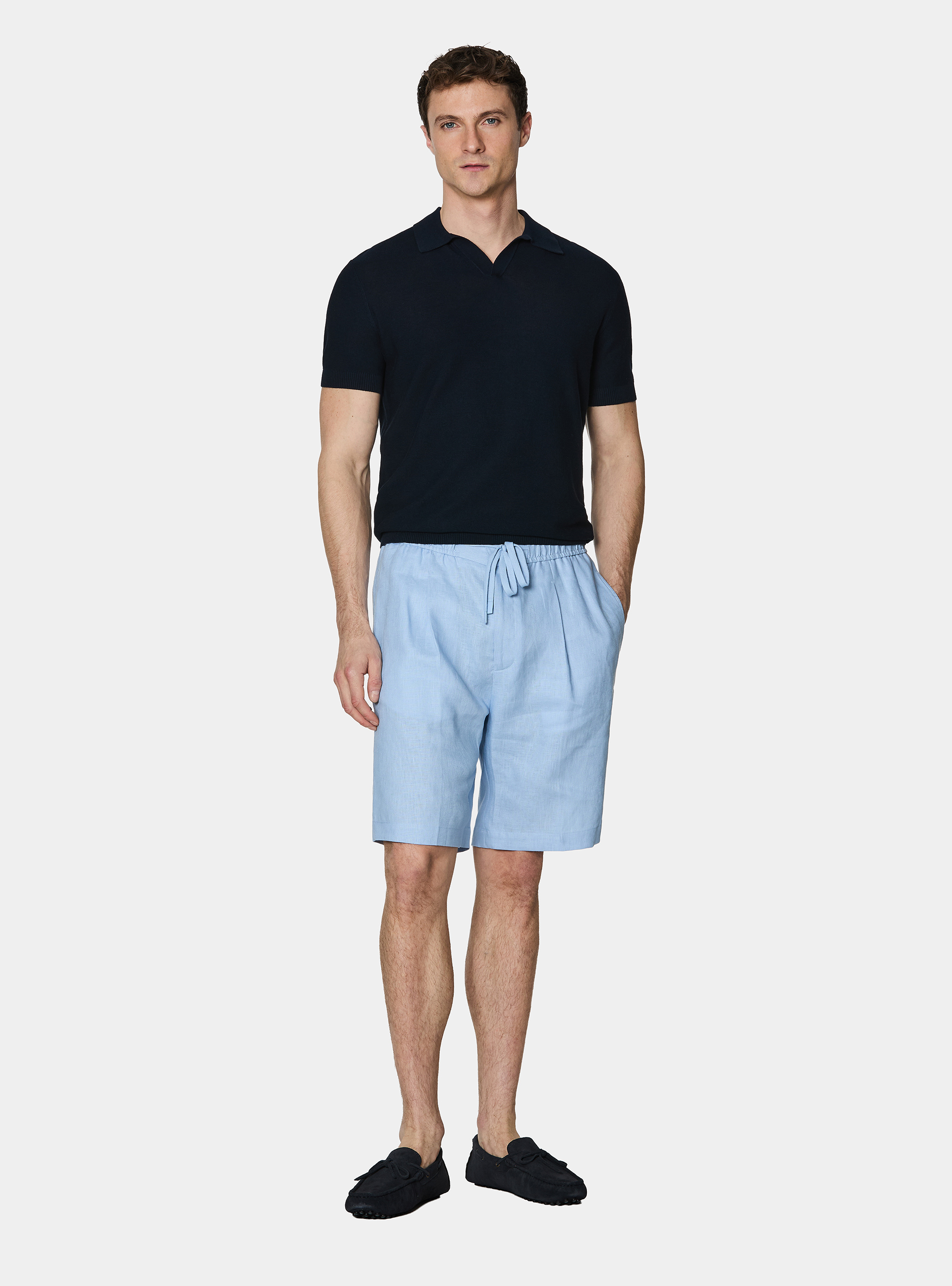 Bermuda in lino con coulisse, 0266C AZZURRO