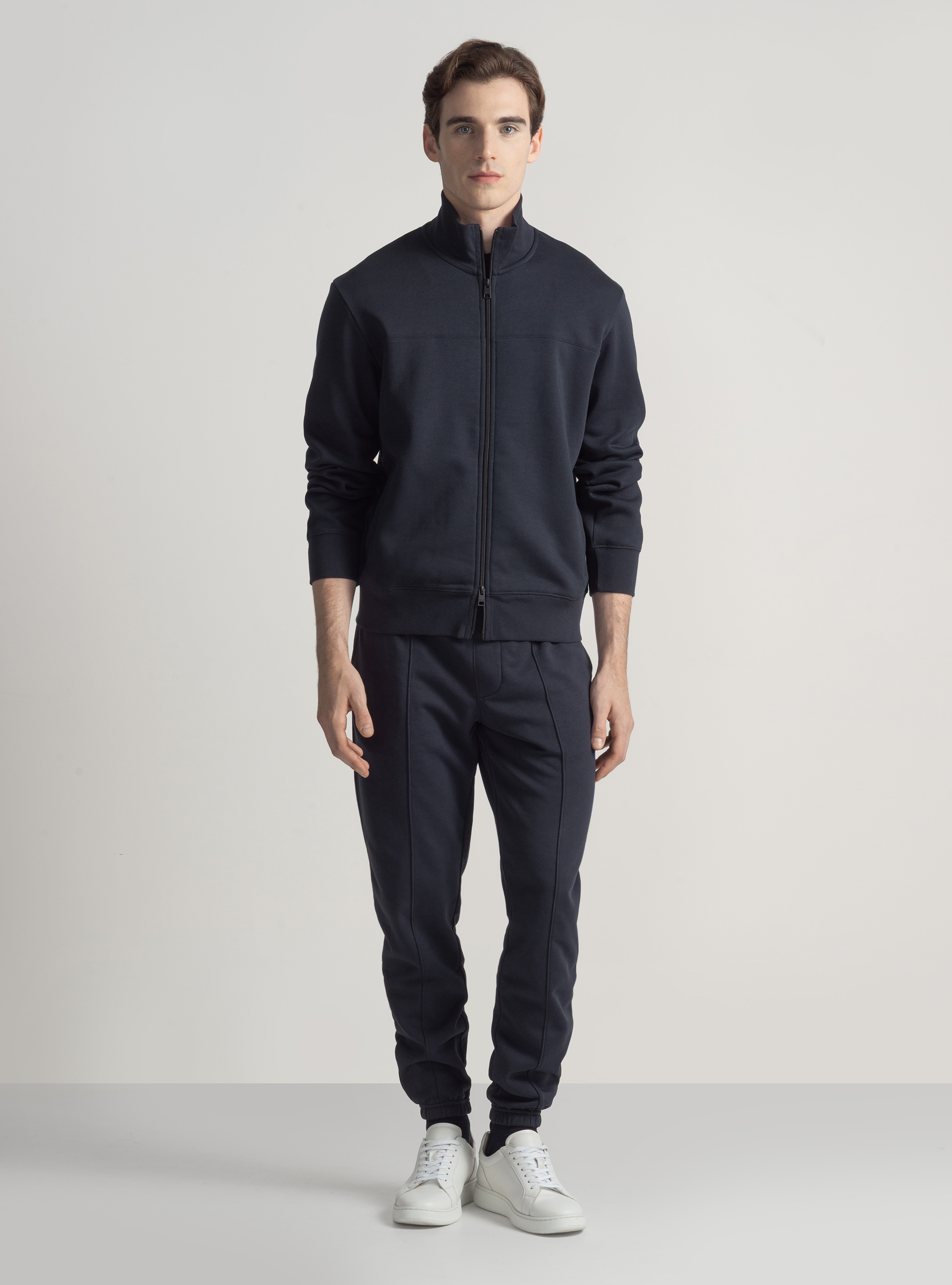 Felpa GT01 full zip in misto cotone, BLU NAVY