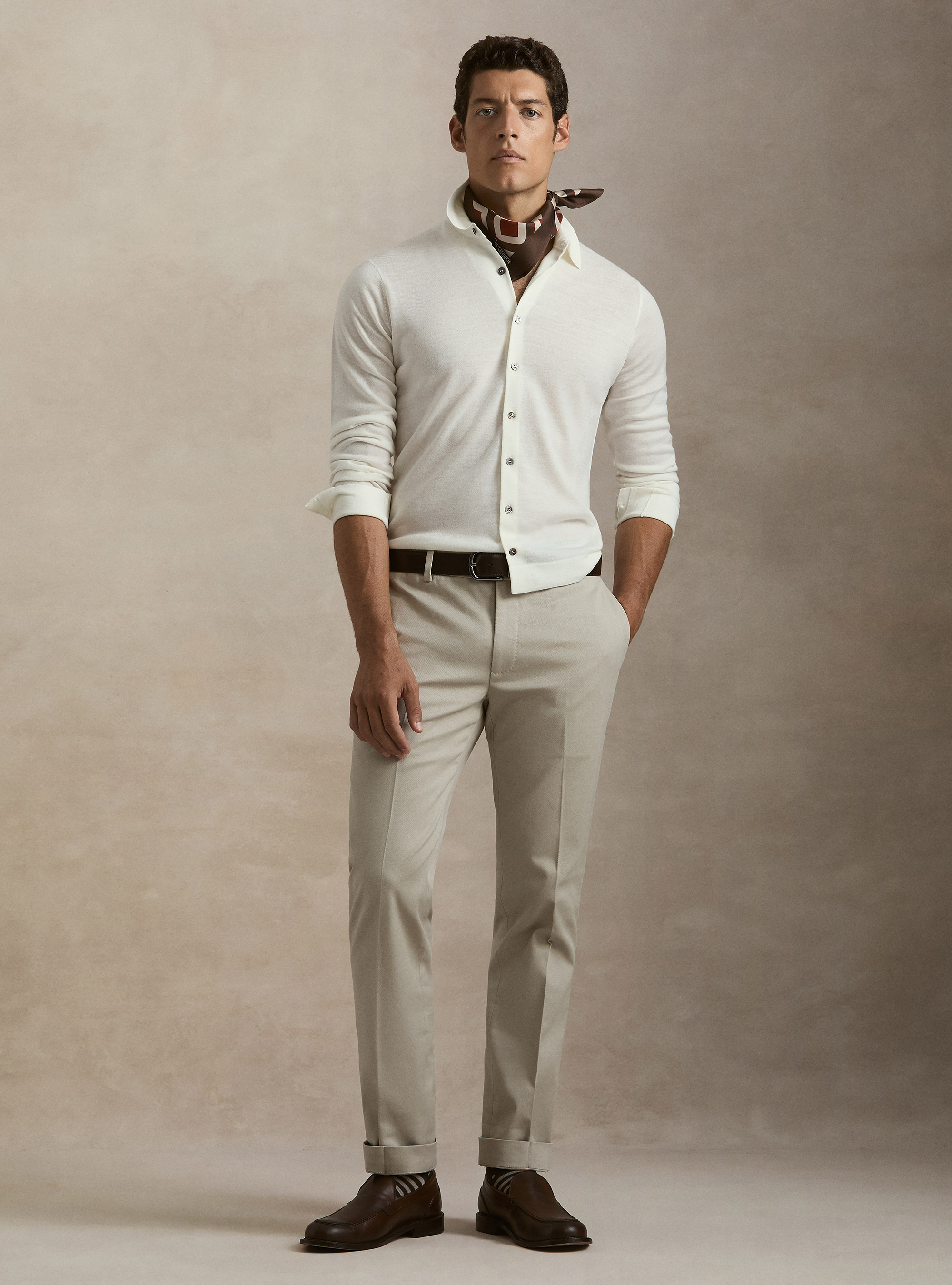 Polo camicia in maglia lana merino extrafine, BIANCO