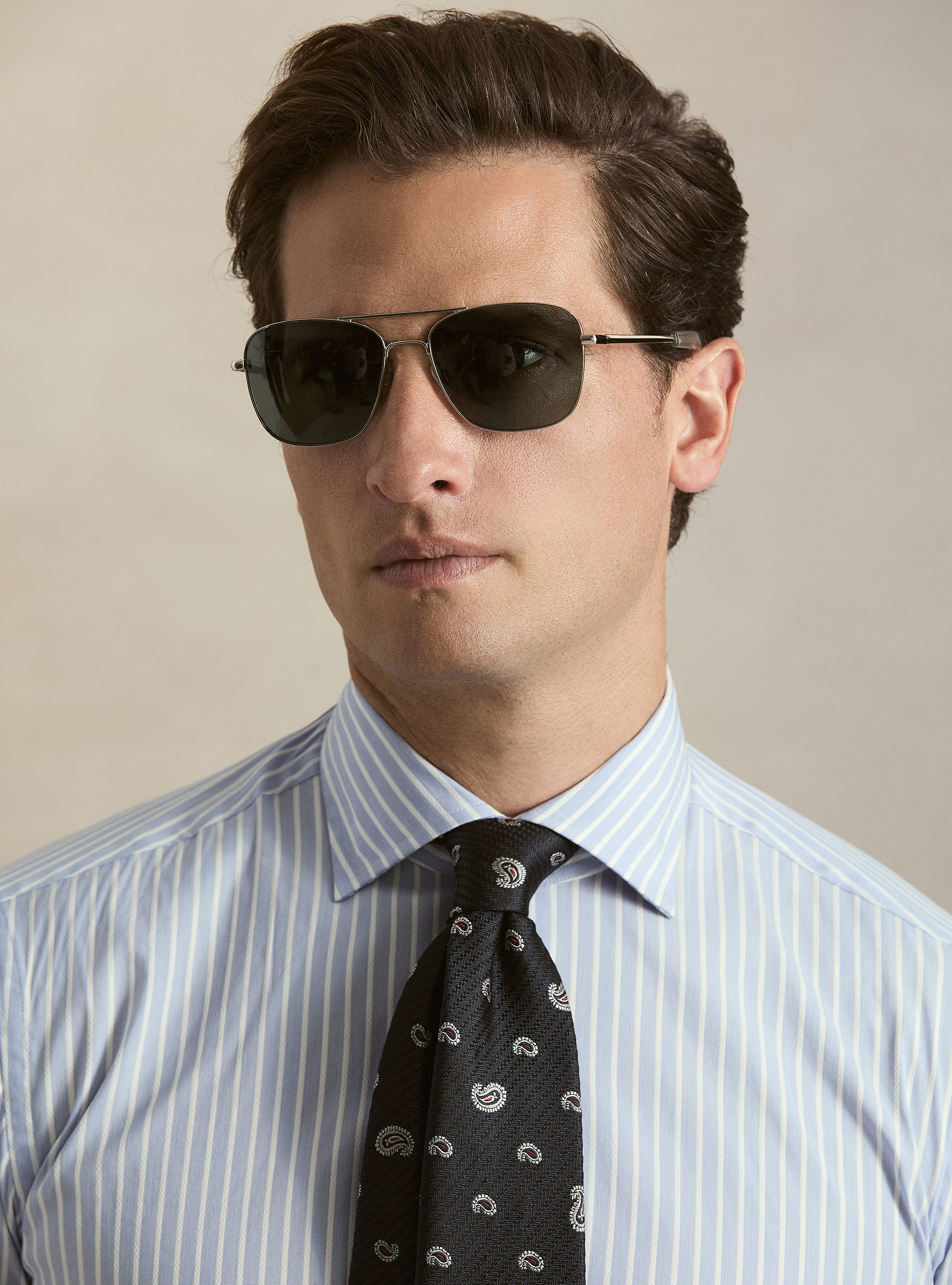 Camicia rigata in misto cotone, AZZURRO