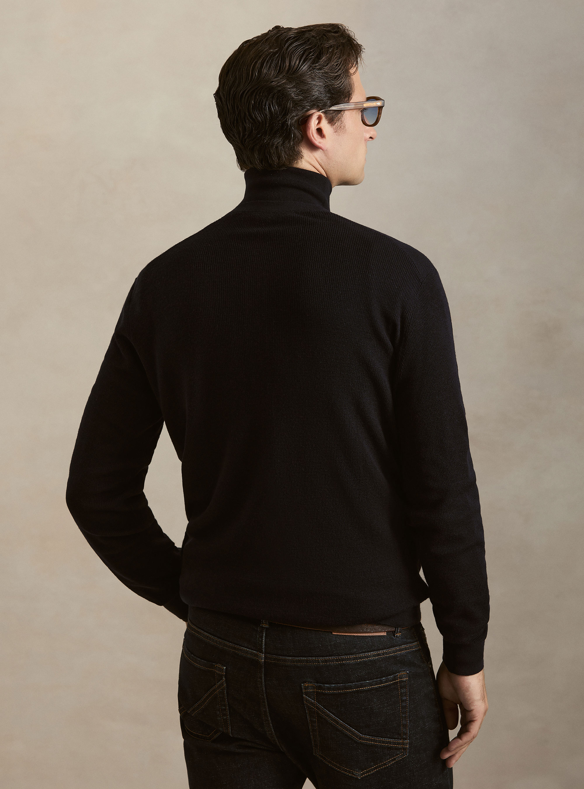 Maglia serafino in lana a costine, BLU NAVY